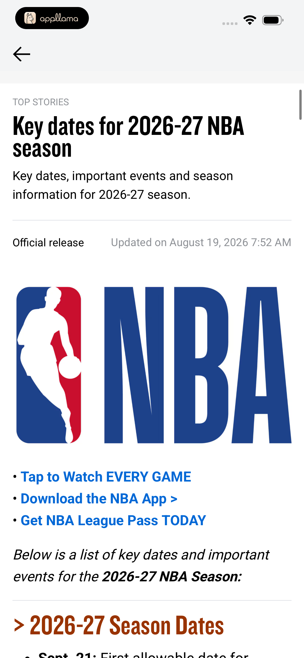 Season Dates Article