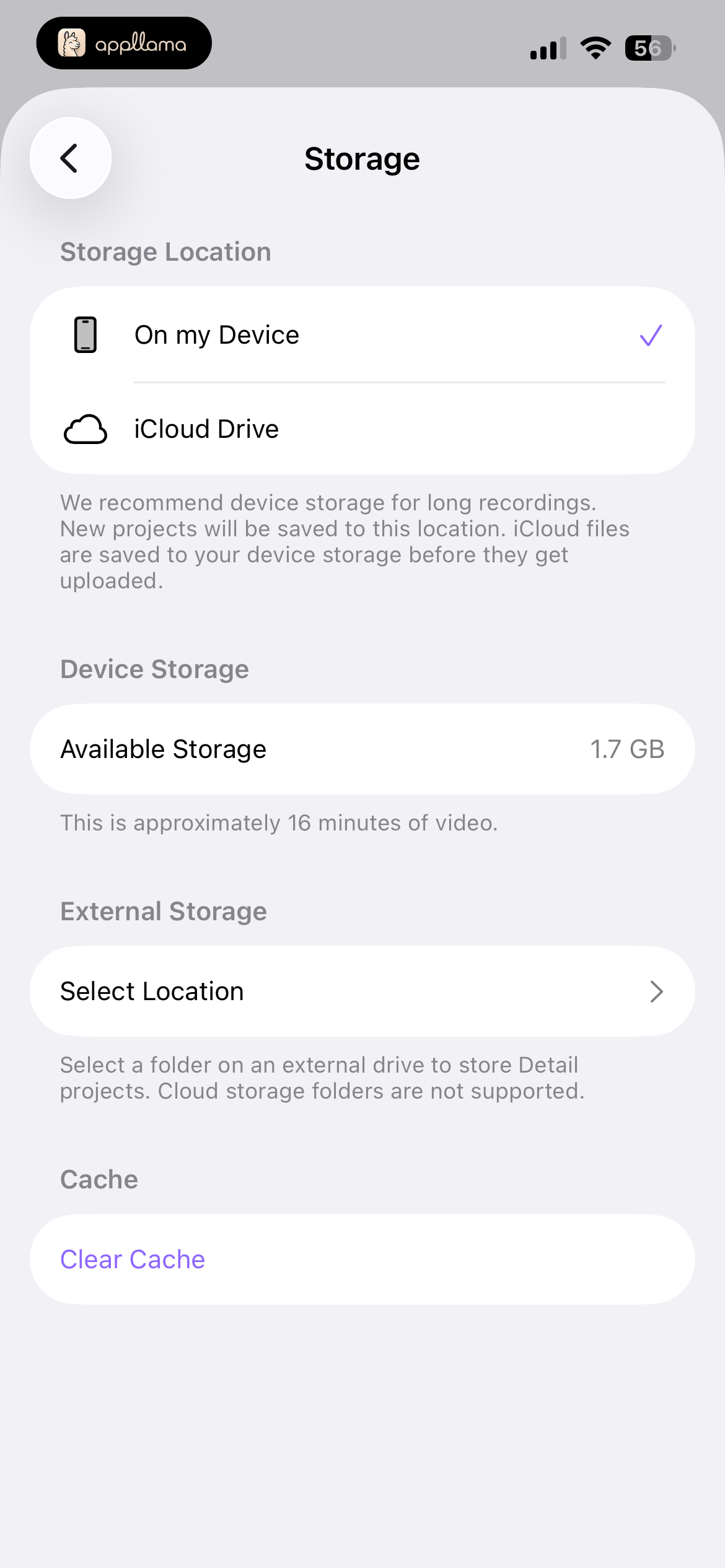 Storage Settings