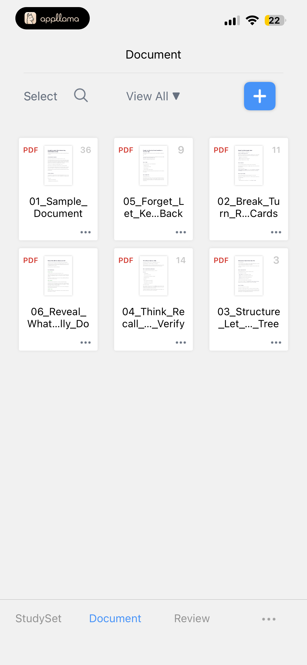 StudySet Library Grid