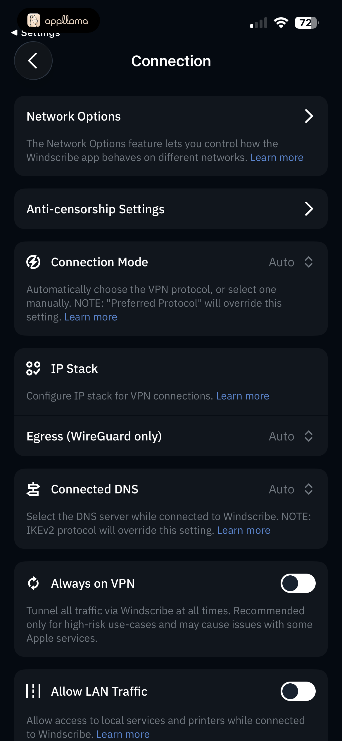 Connection Settings