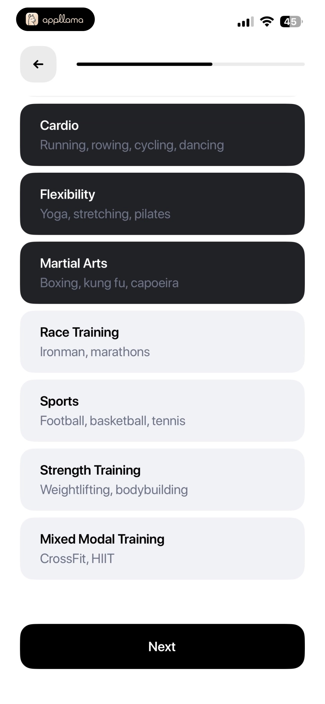 Weekly Activity Selection More