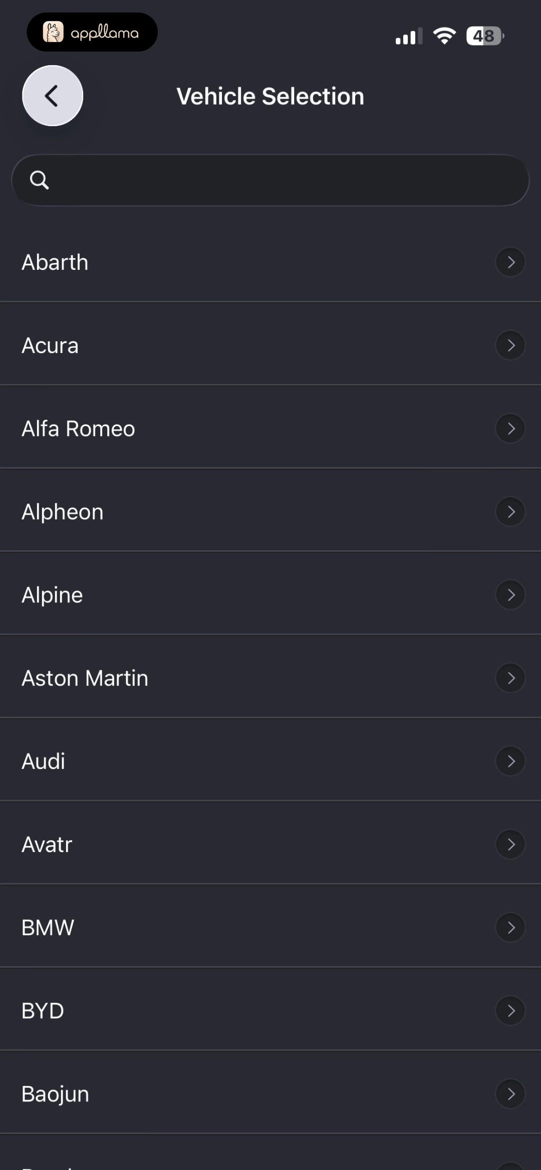 Vehicle Make Selection