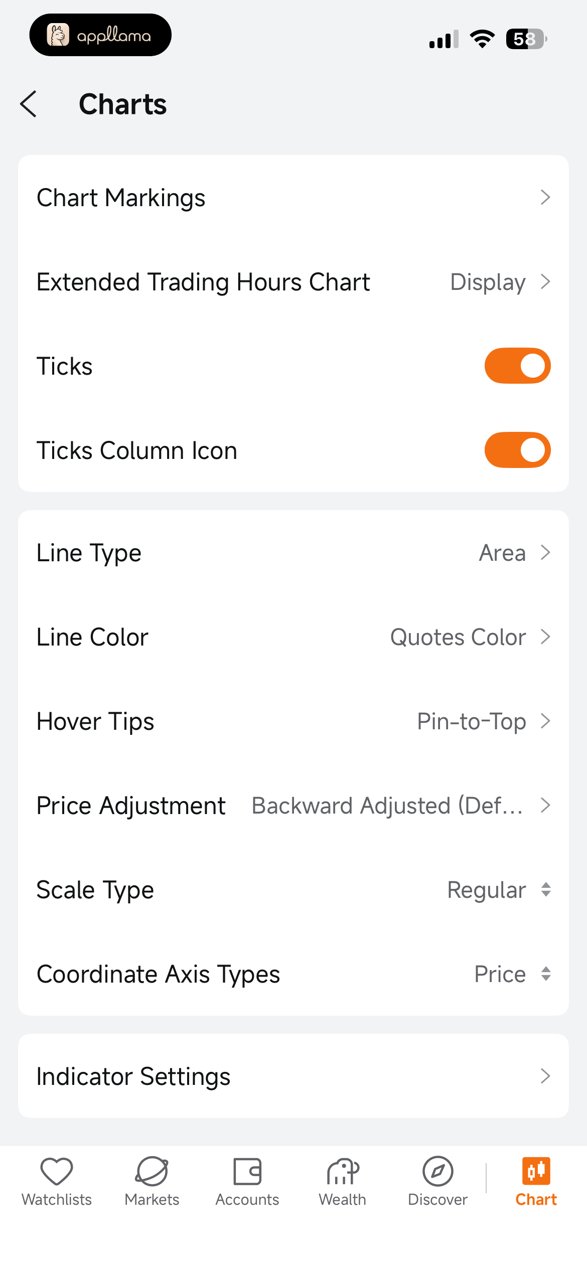 Chart Settings