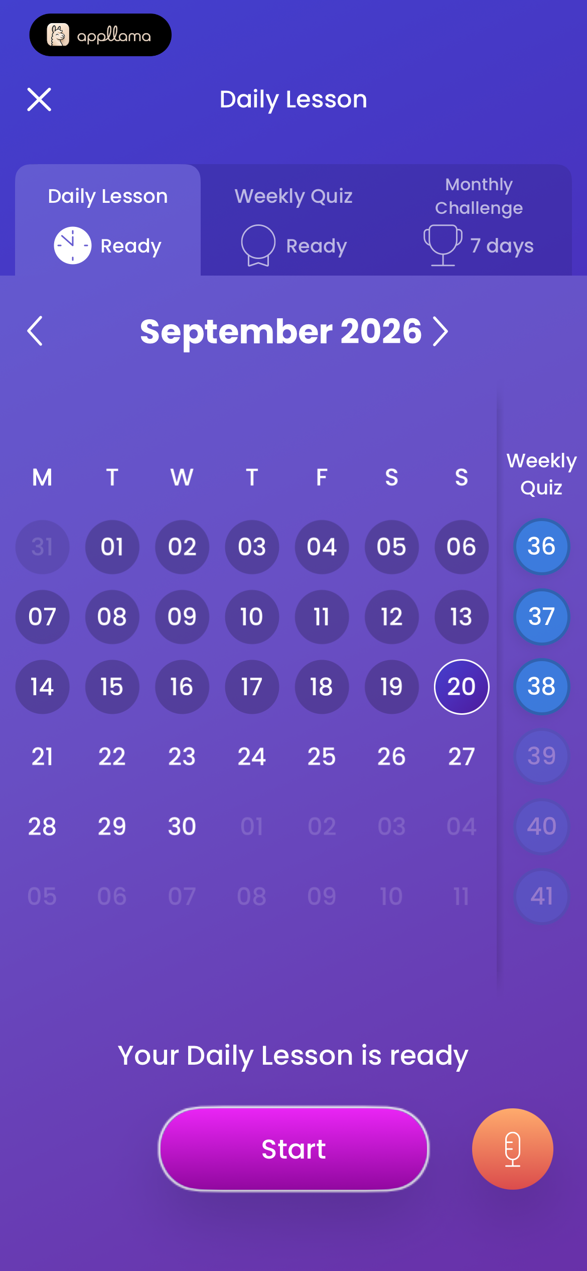 Daily Lesson Calendar