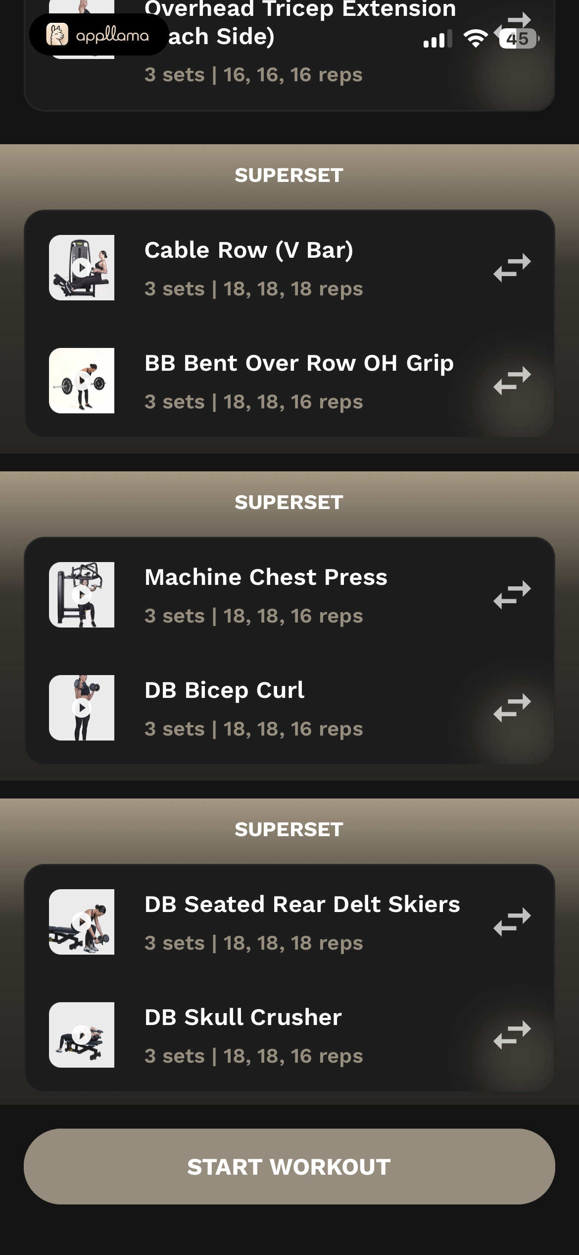 Workout Exercise List