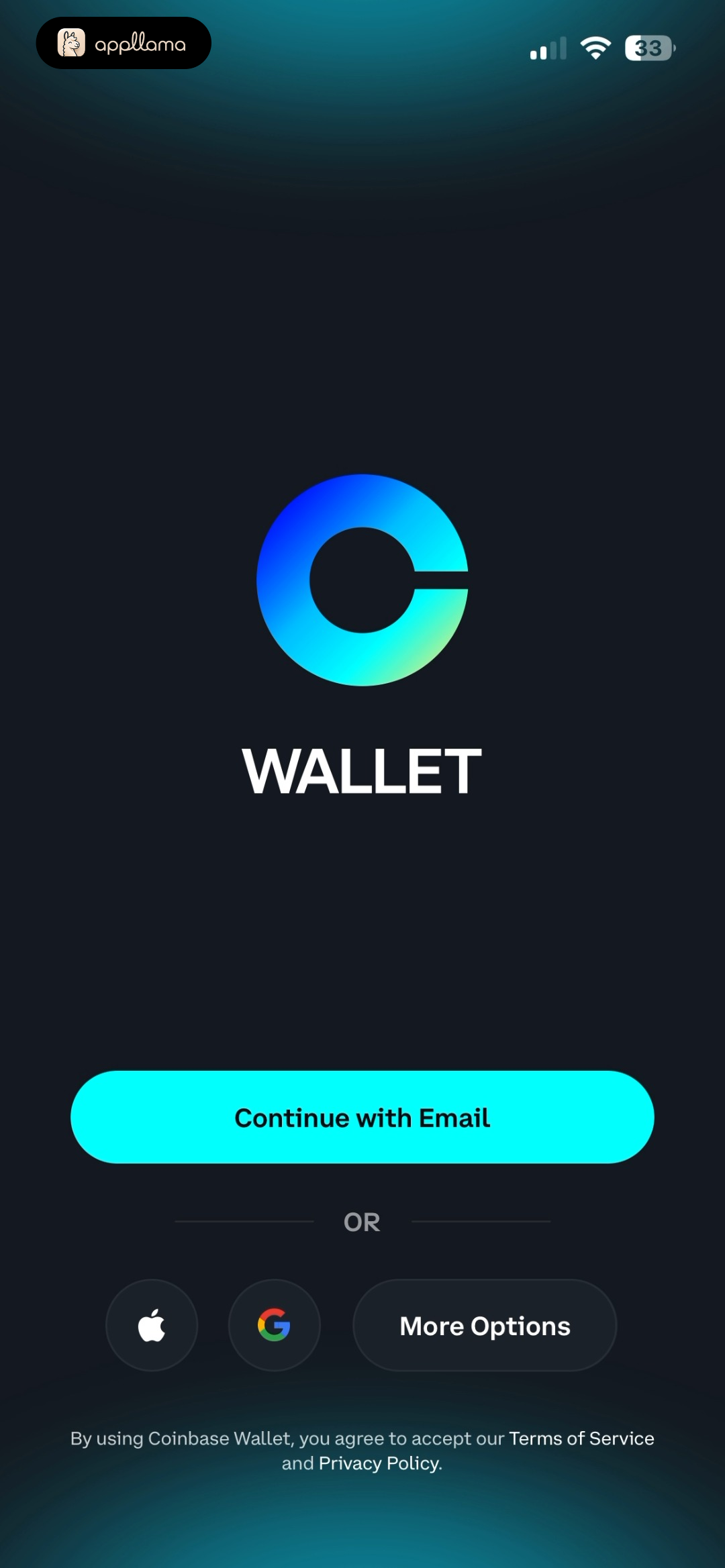 Coinbase Wallet: Trade to Win home screen