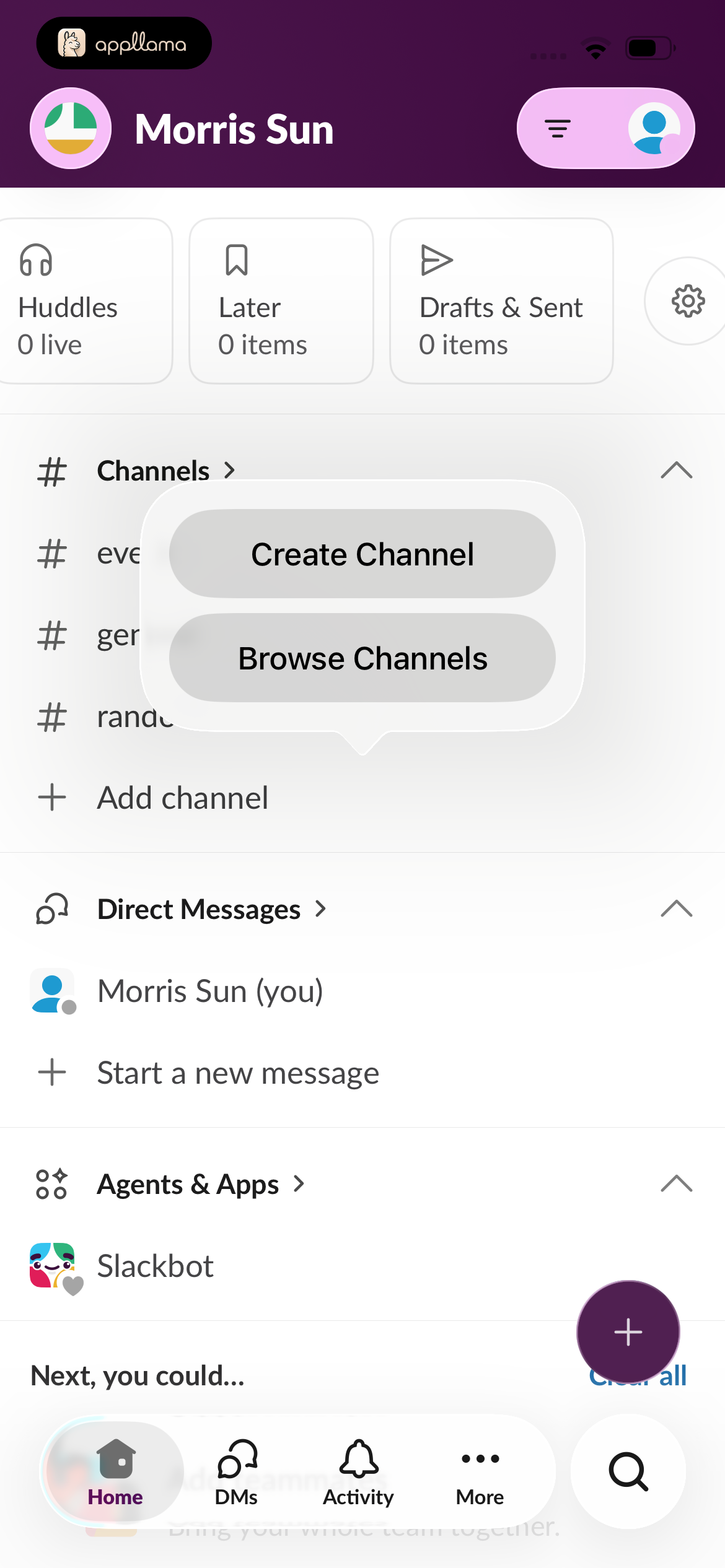 Home Channel Menu