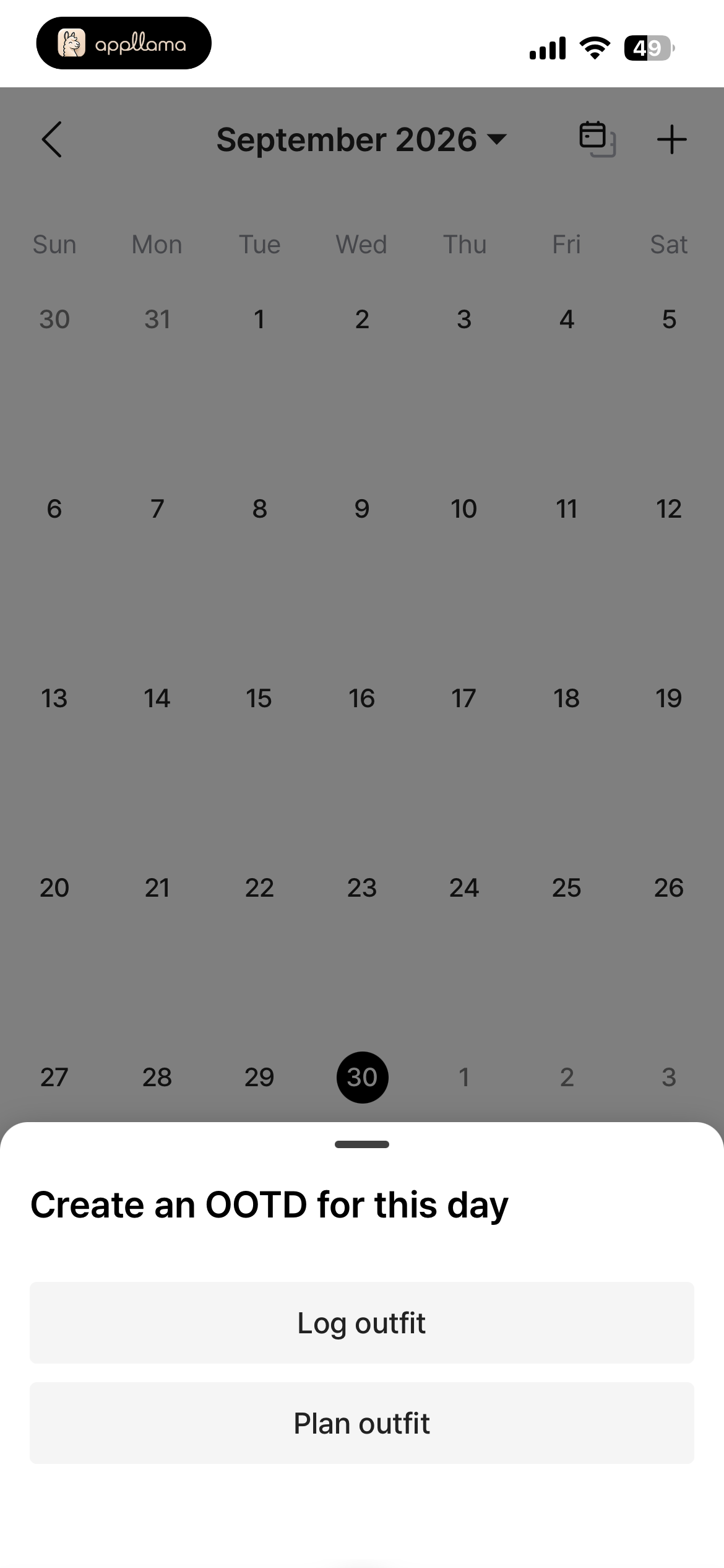 OOTD Calendar Action