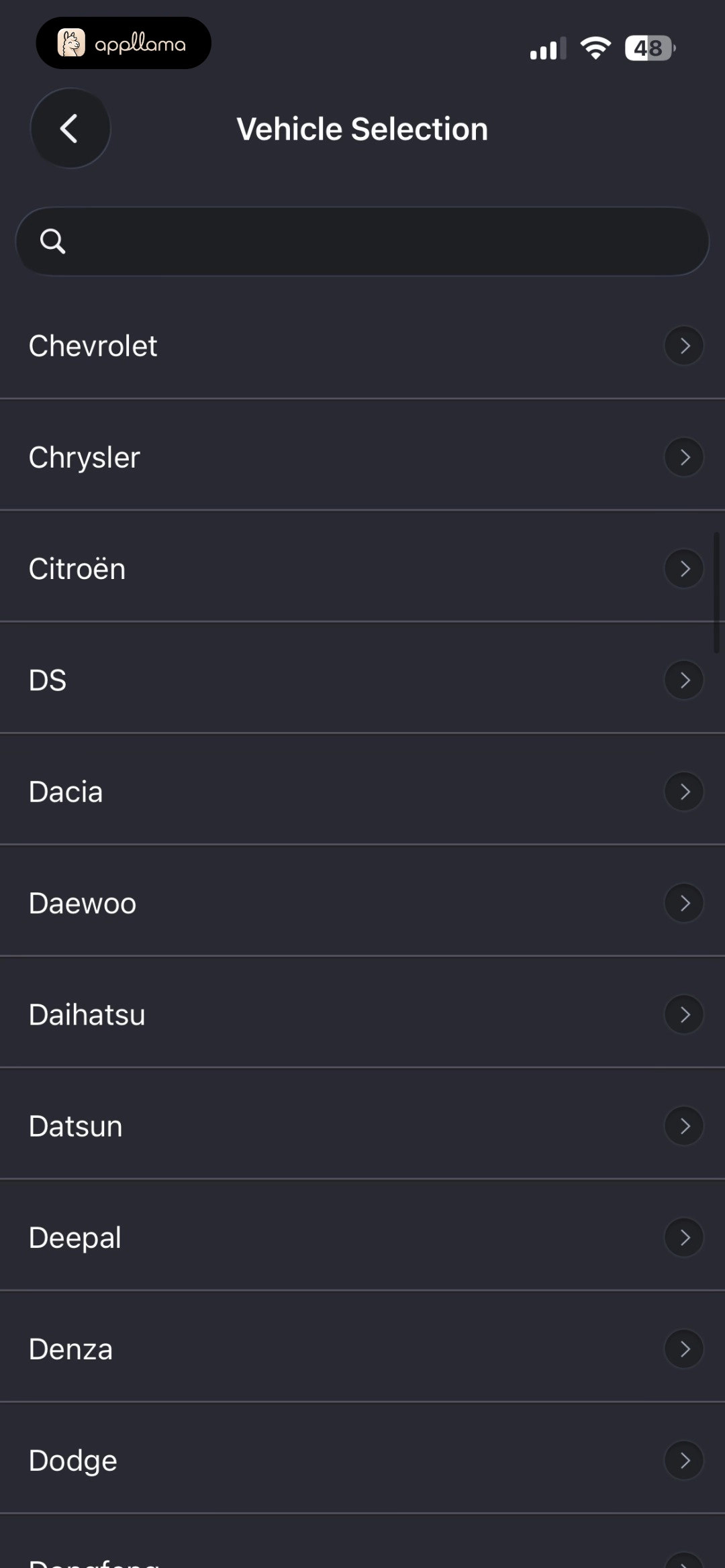 Vehicle Make Selection