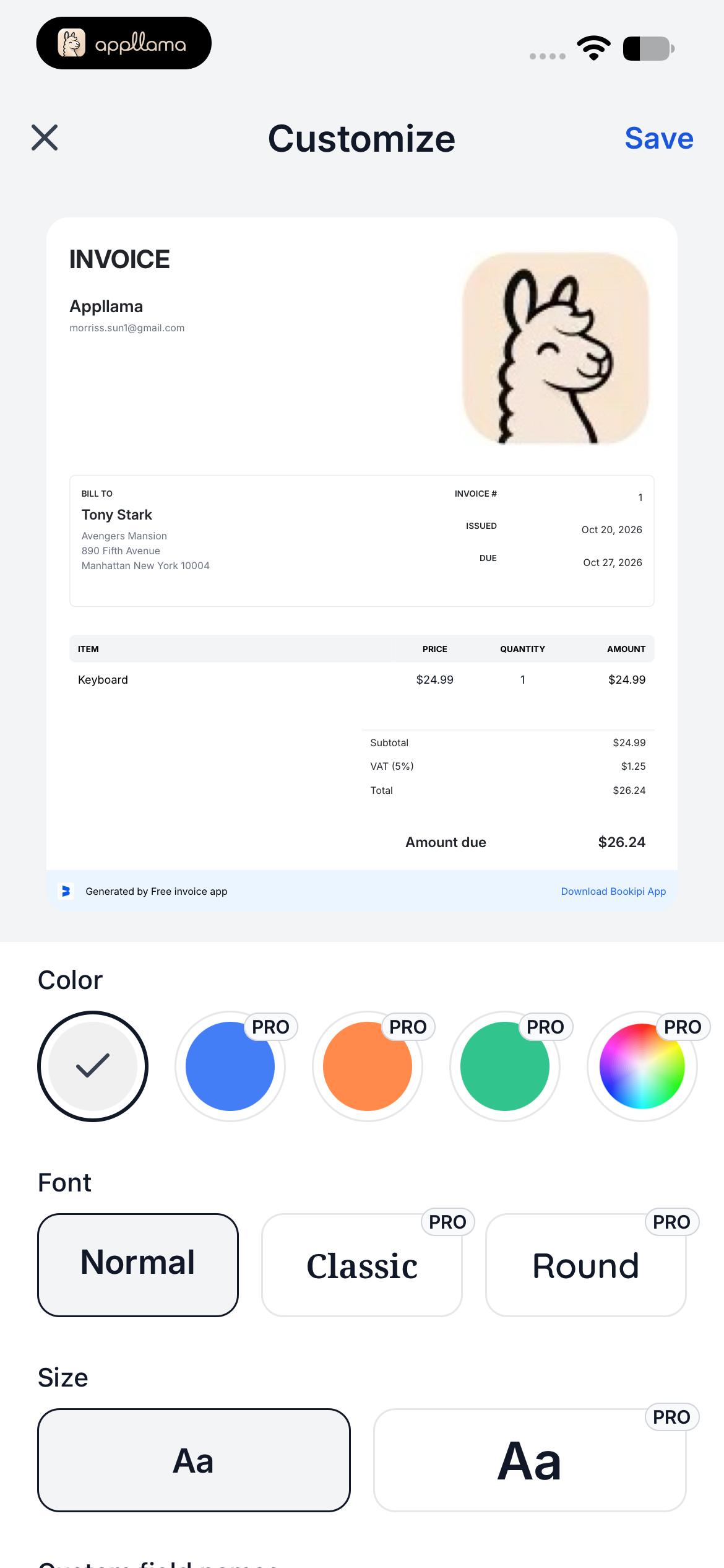 Invoice Customization
