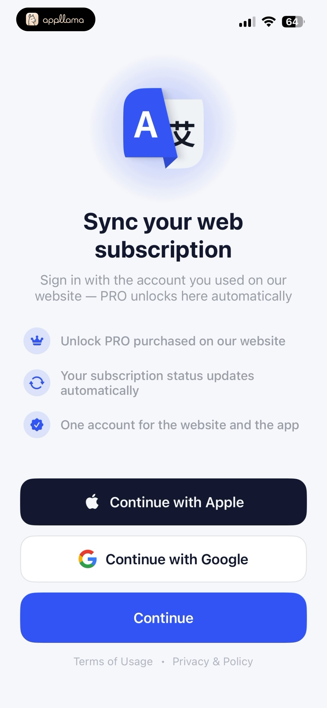 Subscription Sync Sign-In