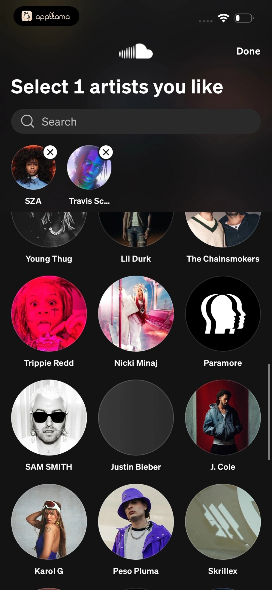 Artist Selection Scrolled