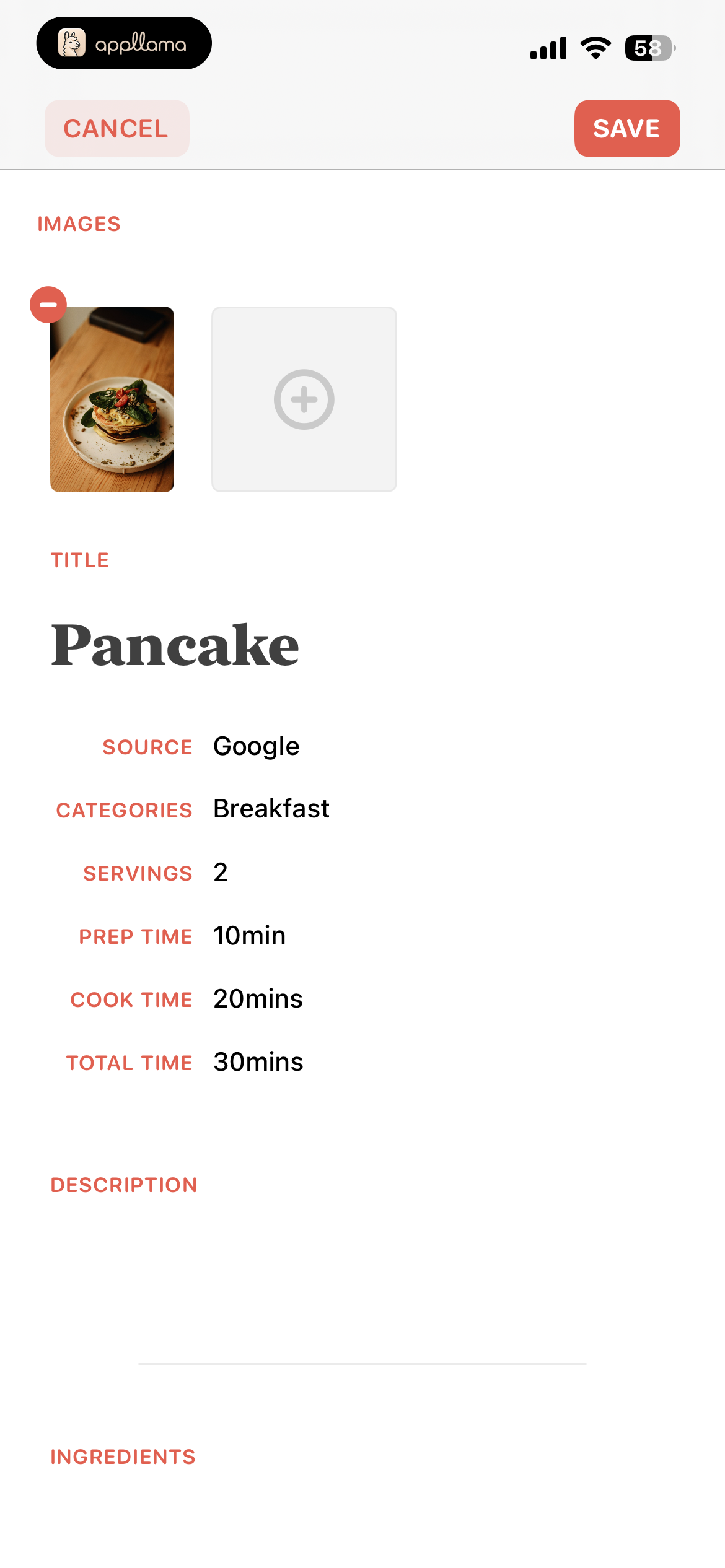 Recipe Editor Filled