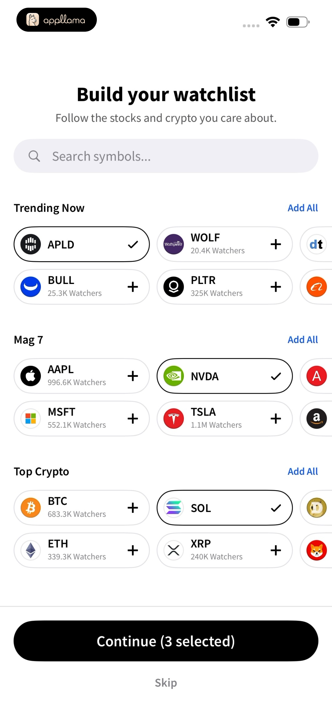 Watchlist Selected