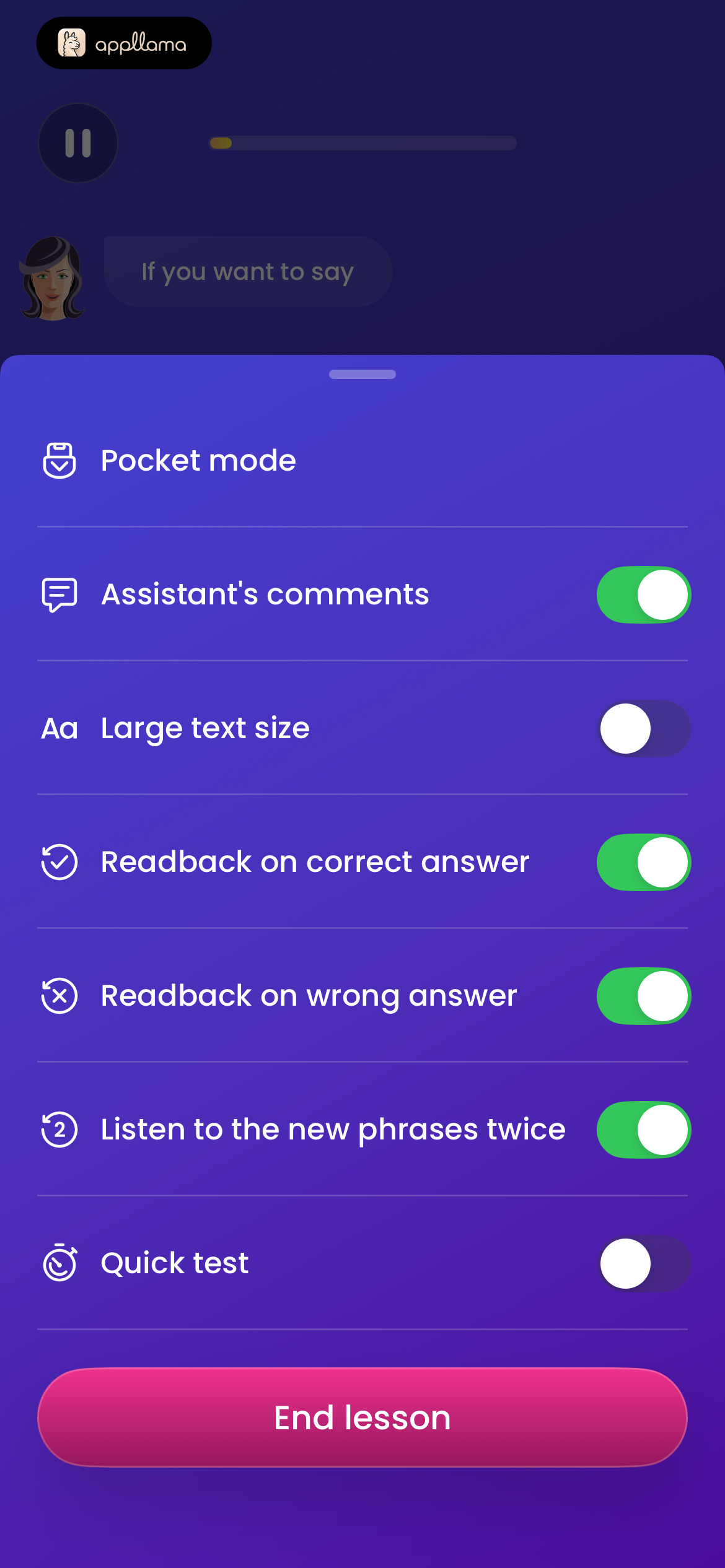 In-Lesson Settings