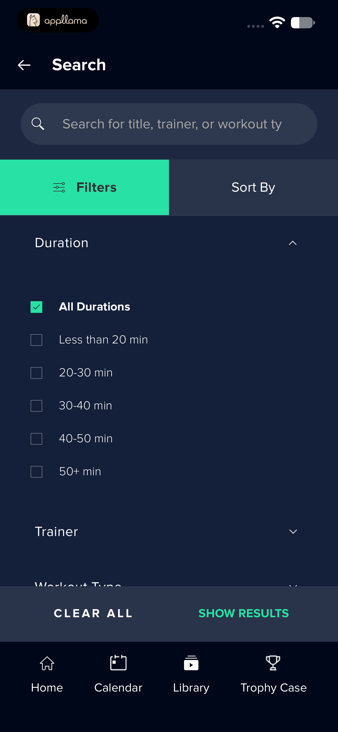 Workout Duration Filter