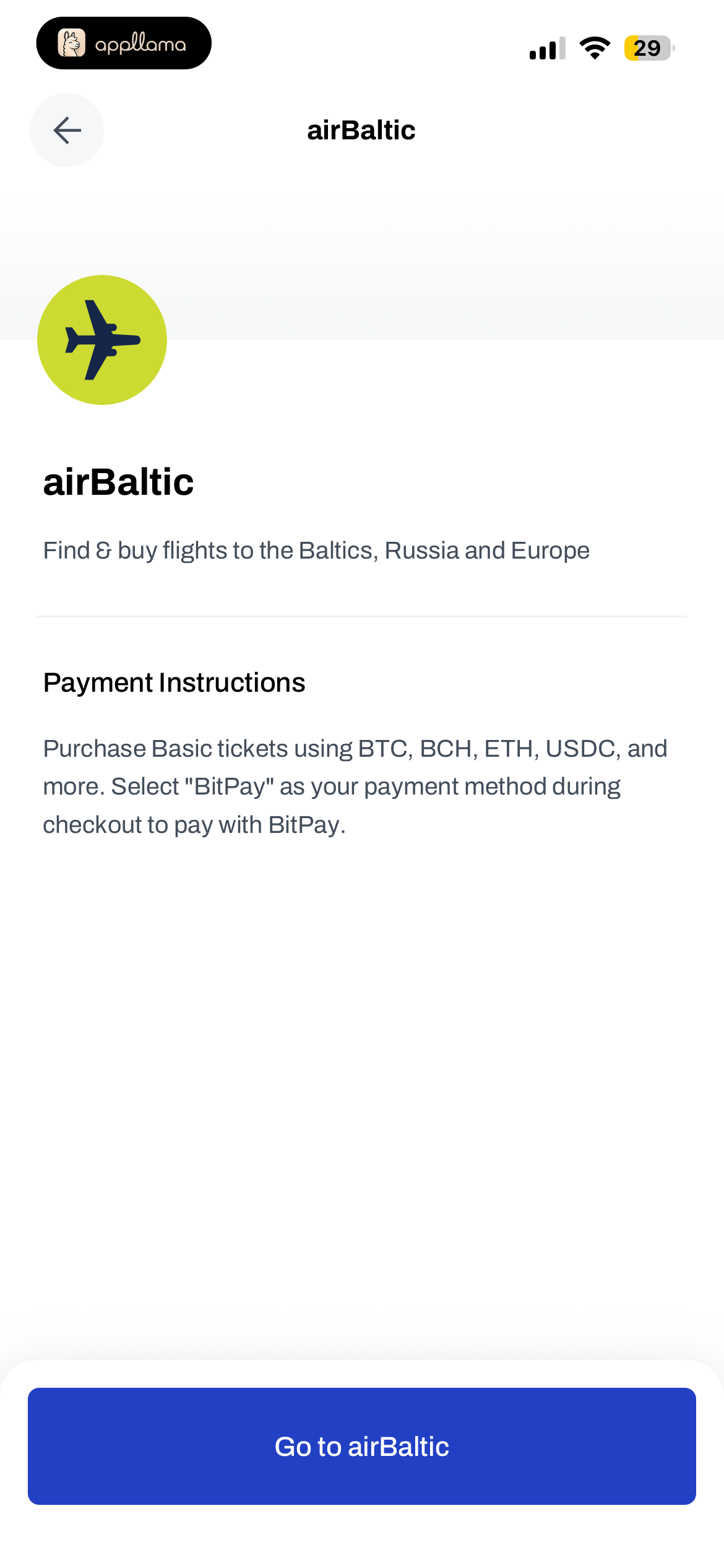 airBaltic Merchant Details