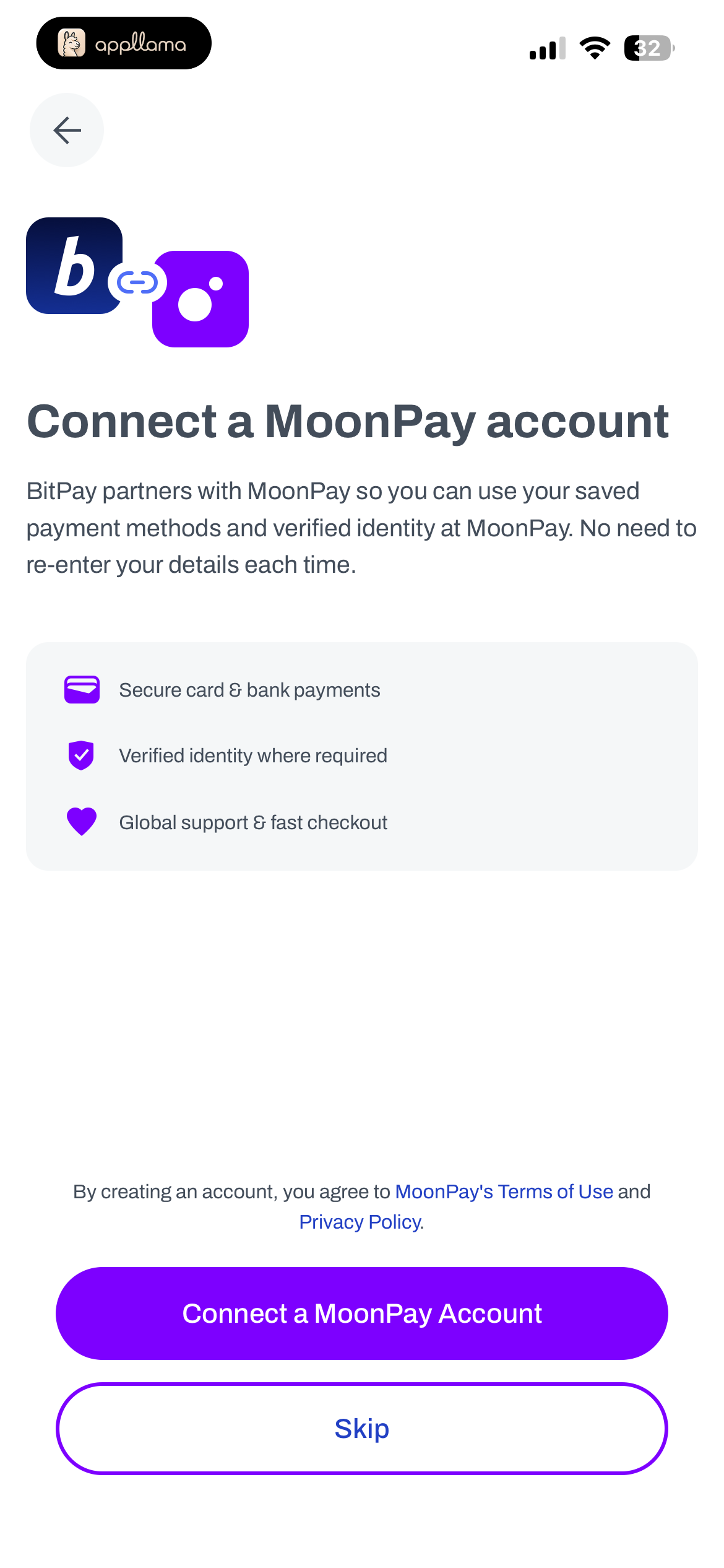 Connect MoonPay Account