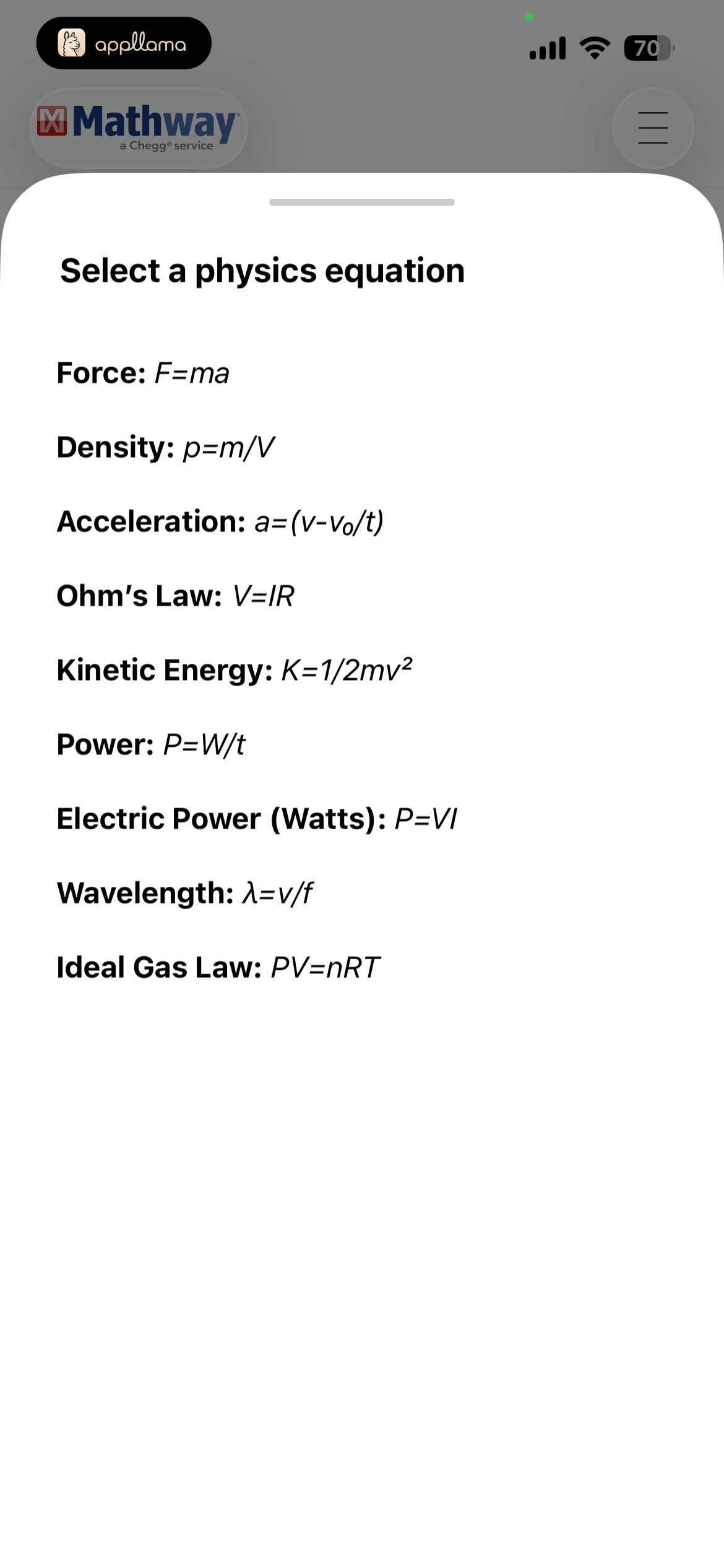 Physics Equation Picker
