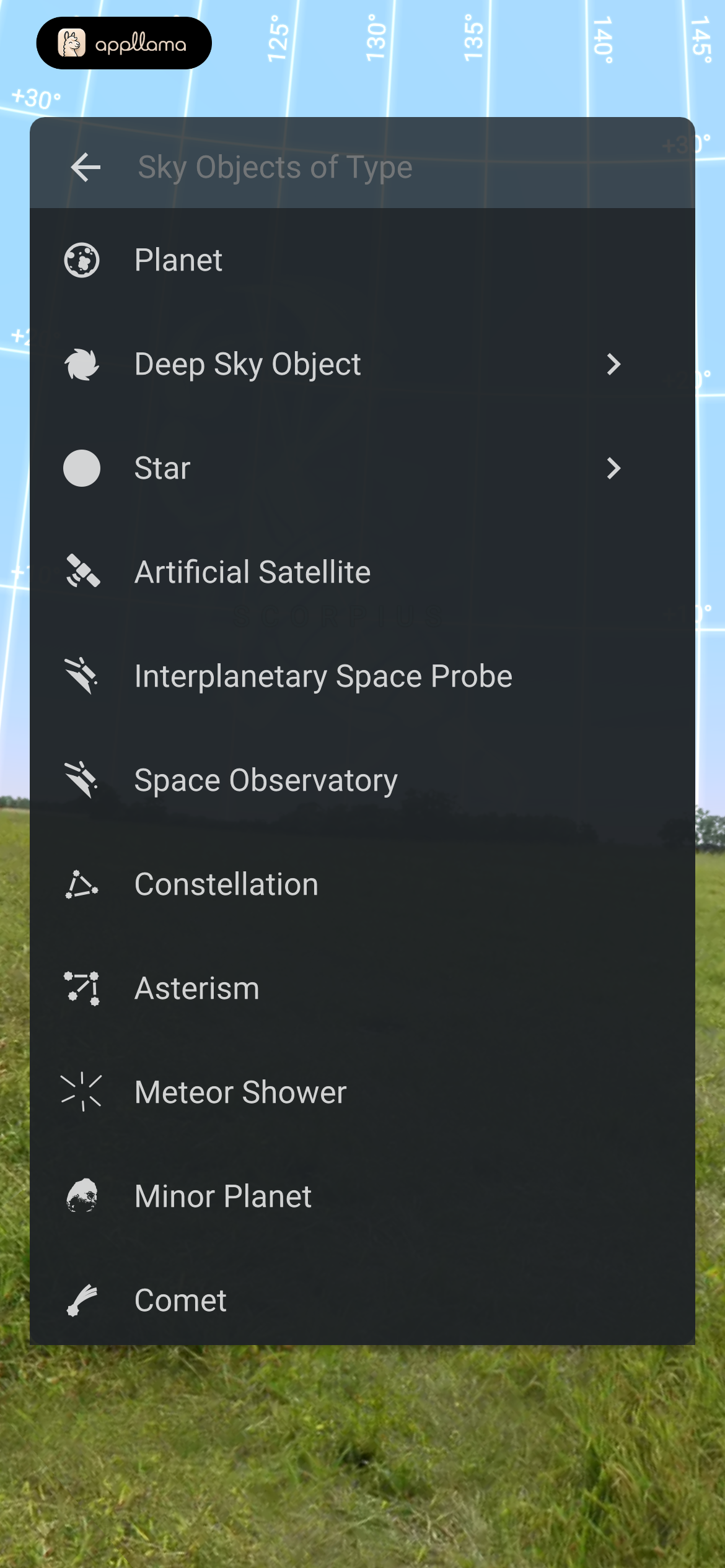 Object Type Menu