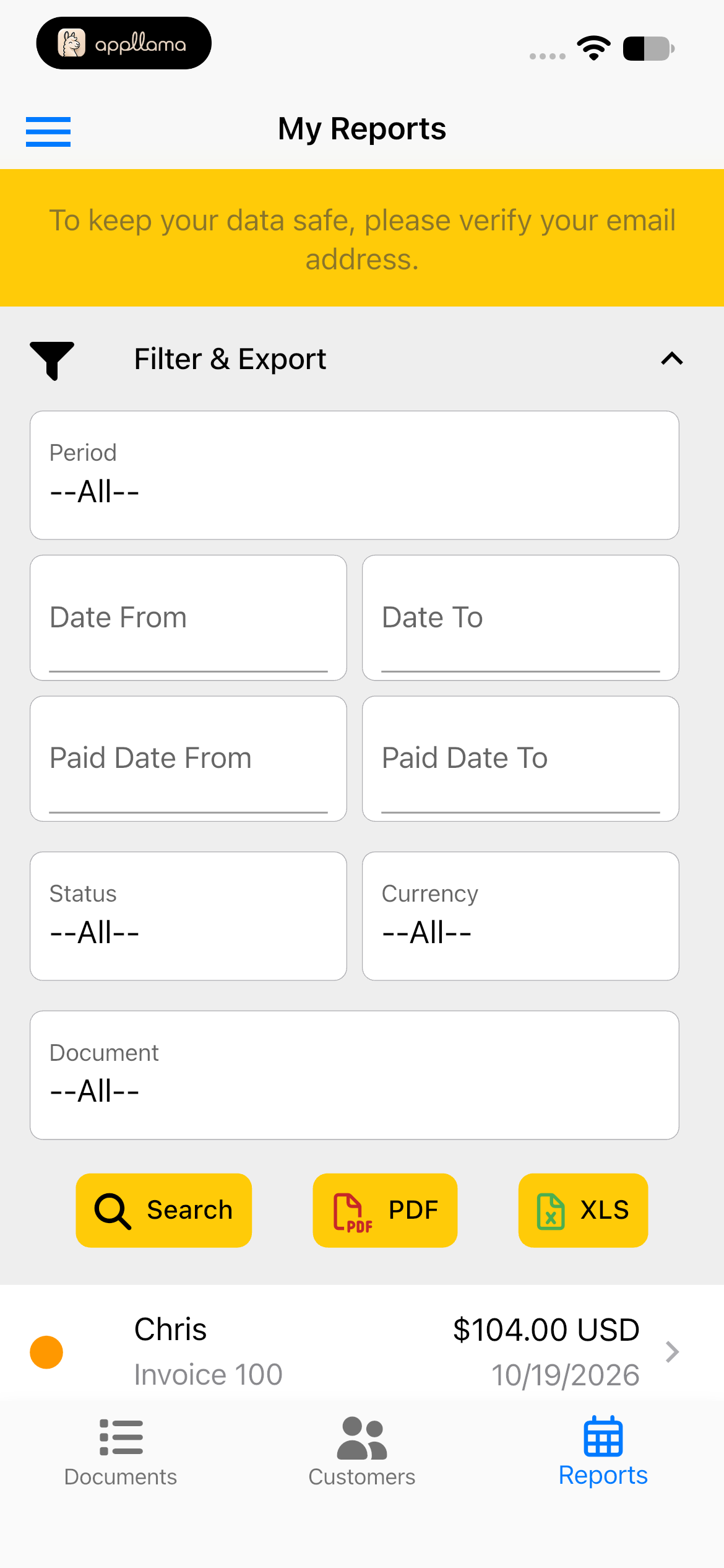 Report Filter and Export