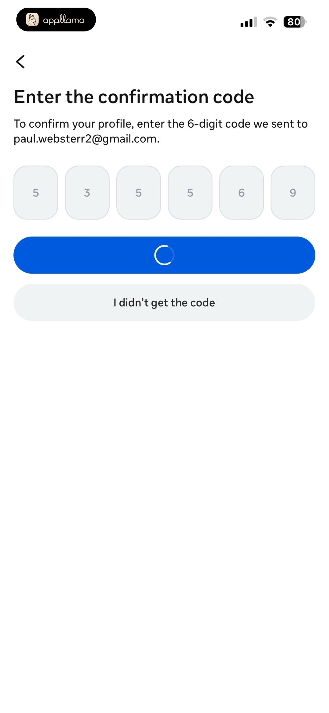 Confirmation Code - Loading