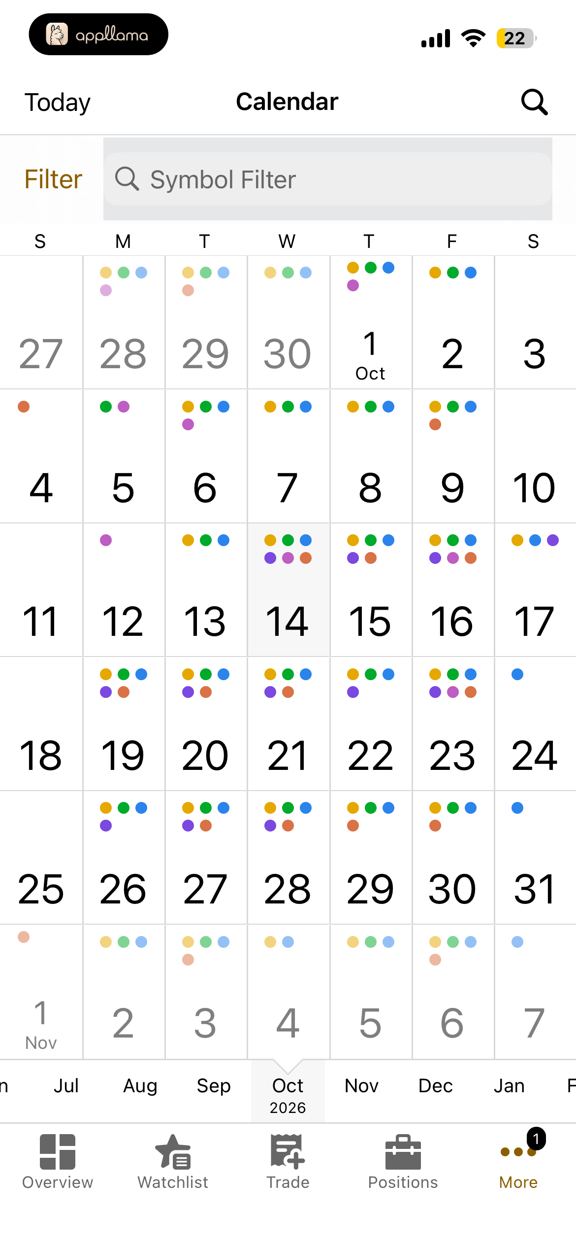 Monthly Earnings Calendar