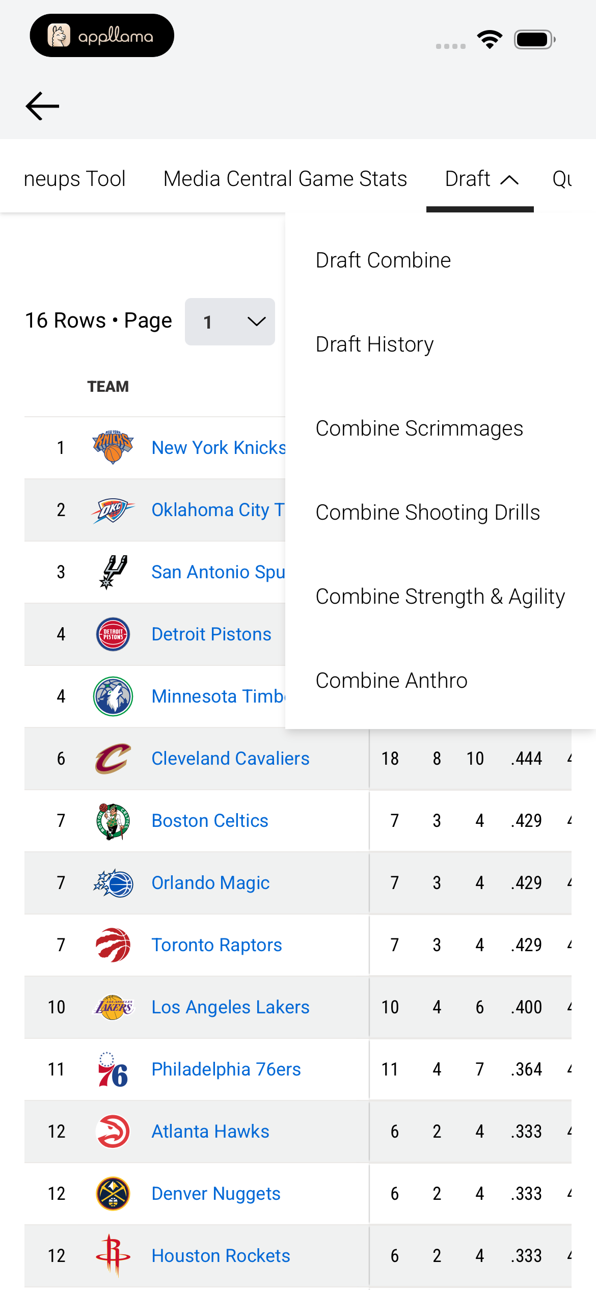 Draft Nav Dropdown