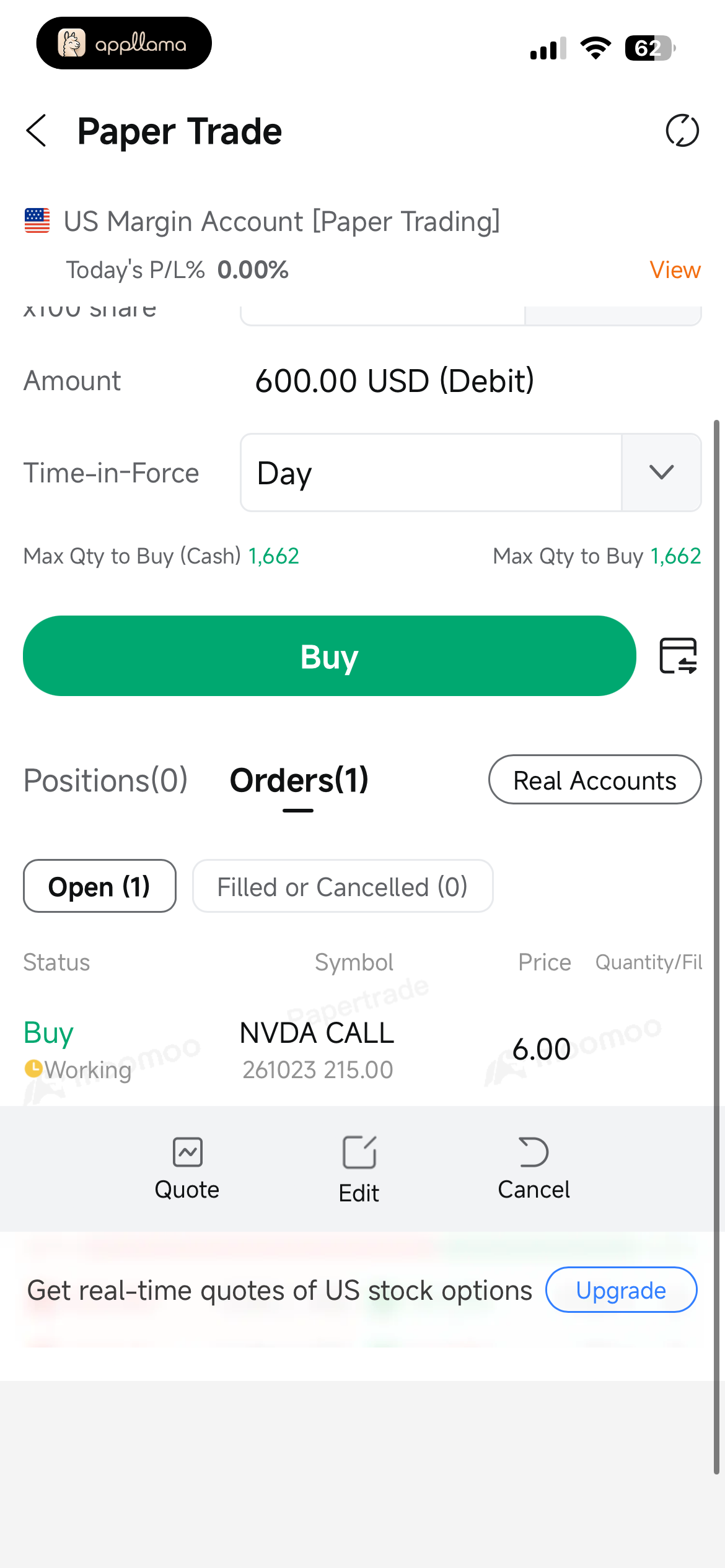 Paper Trade Order Status