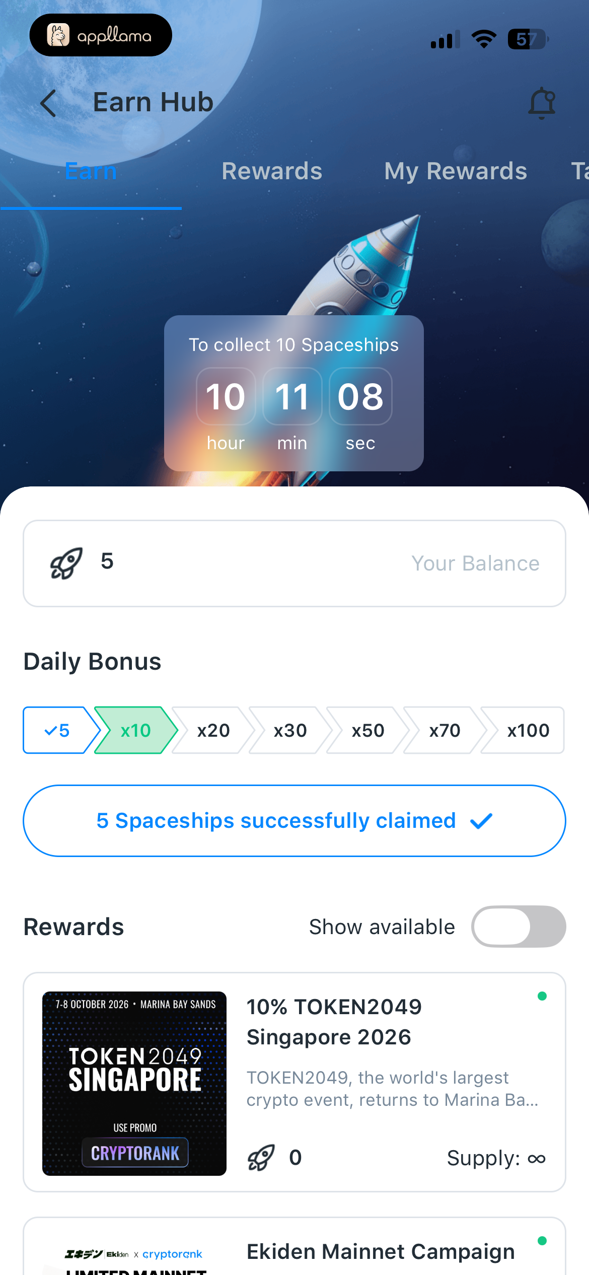 Earn Hub Bonus Claimed