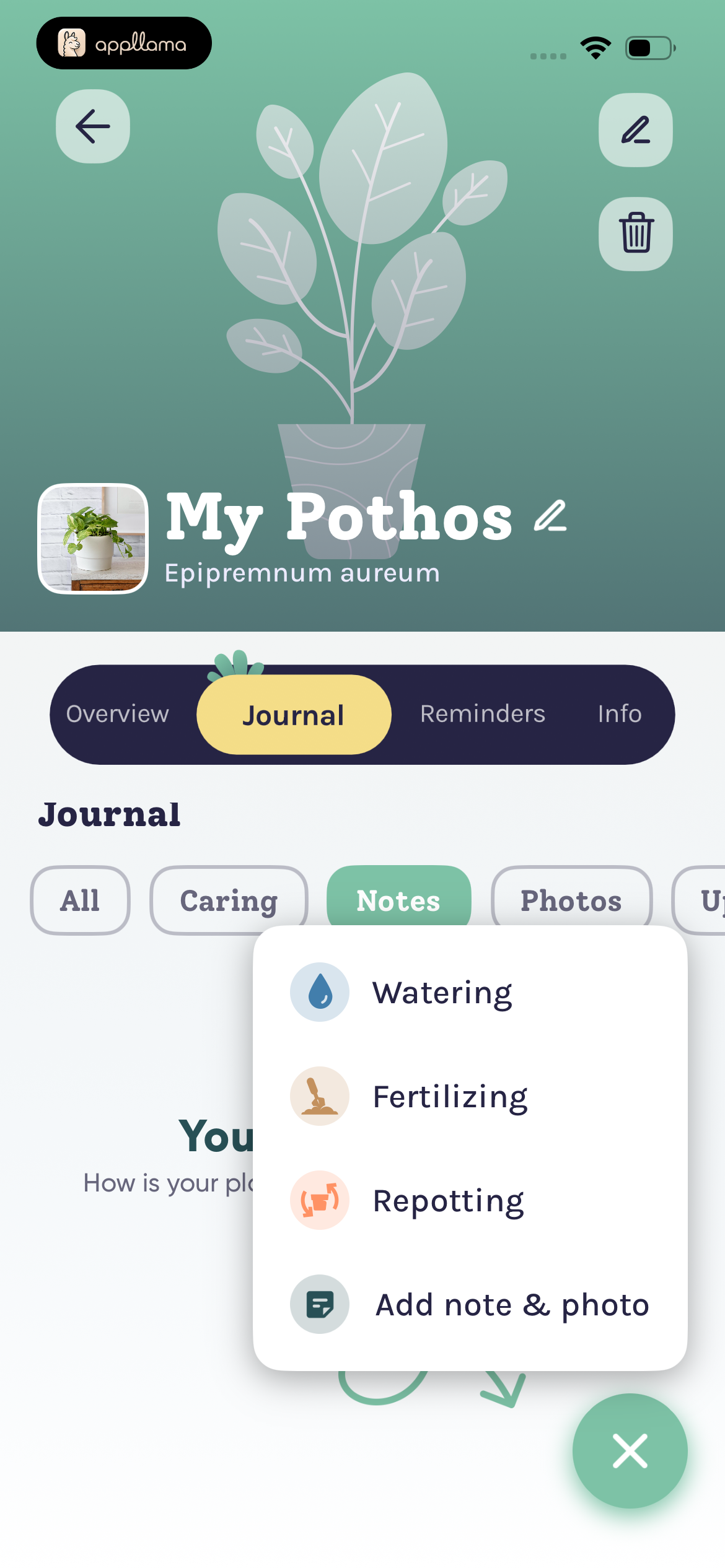 Journal Activity Menu