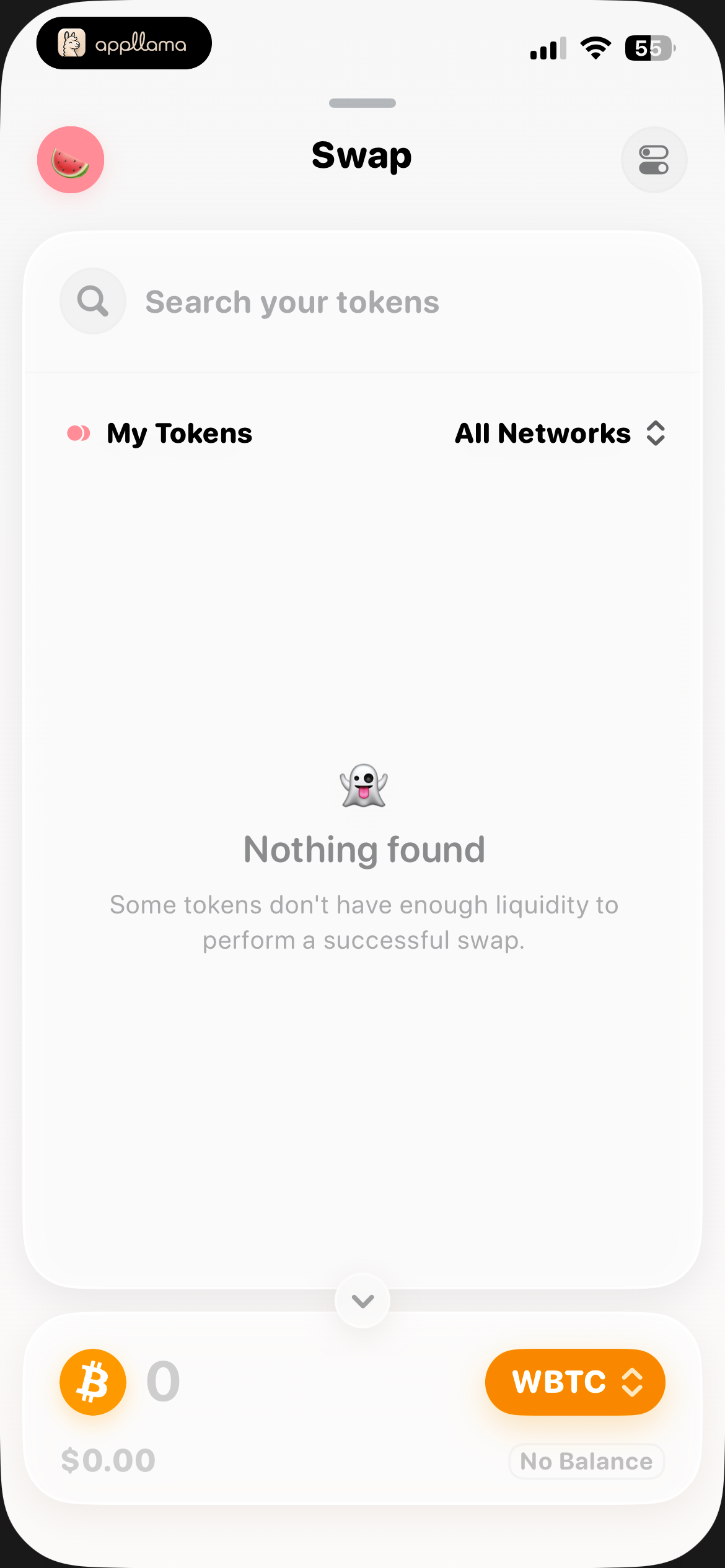 Swap Token Search Empty