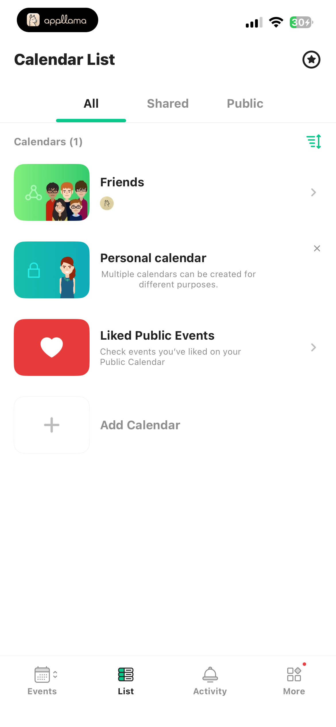 Calendar List