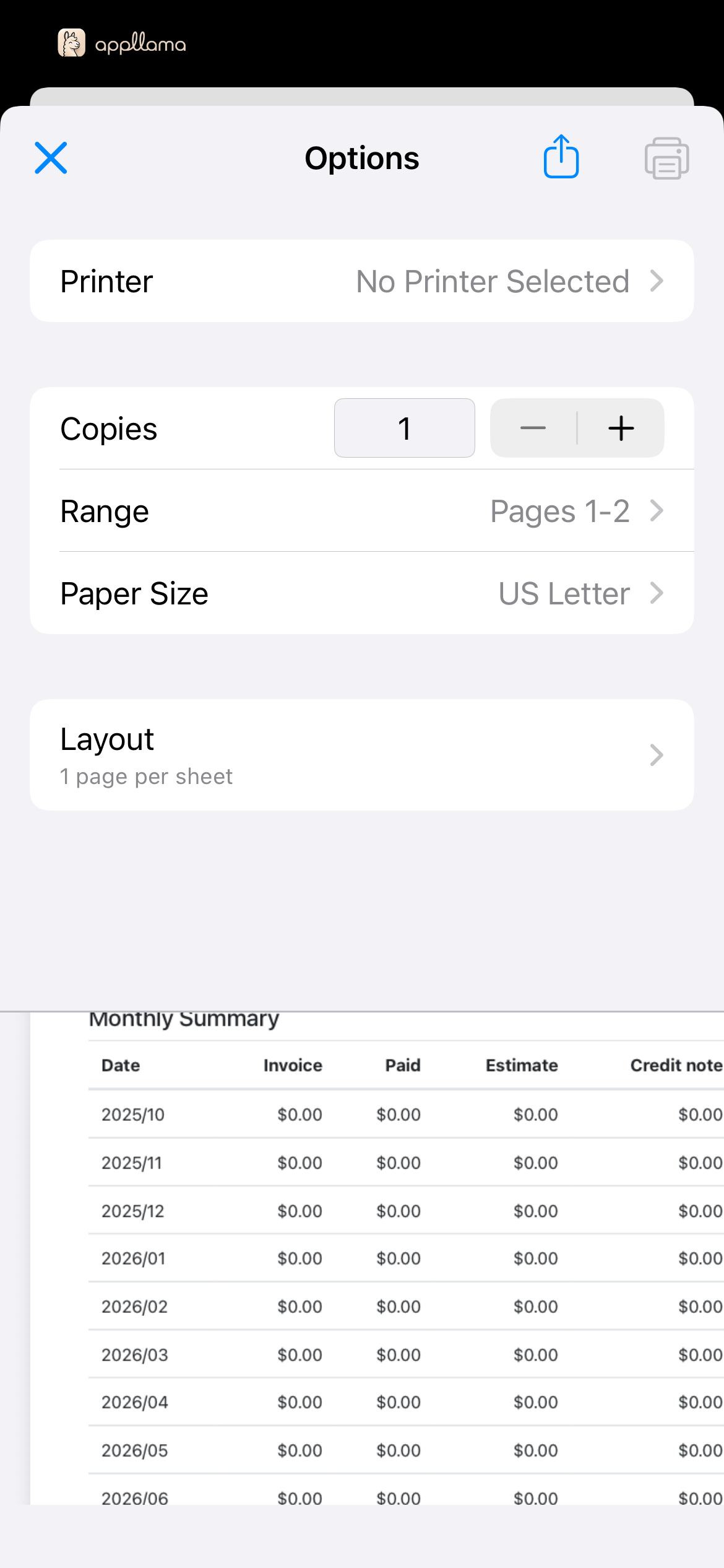 iOS Print Options