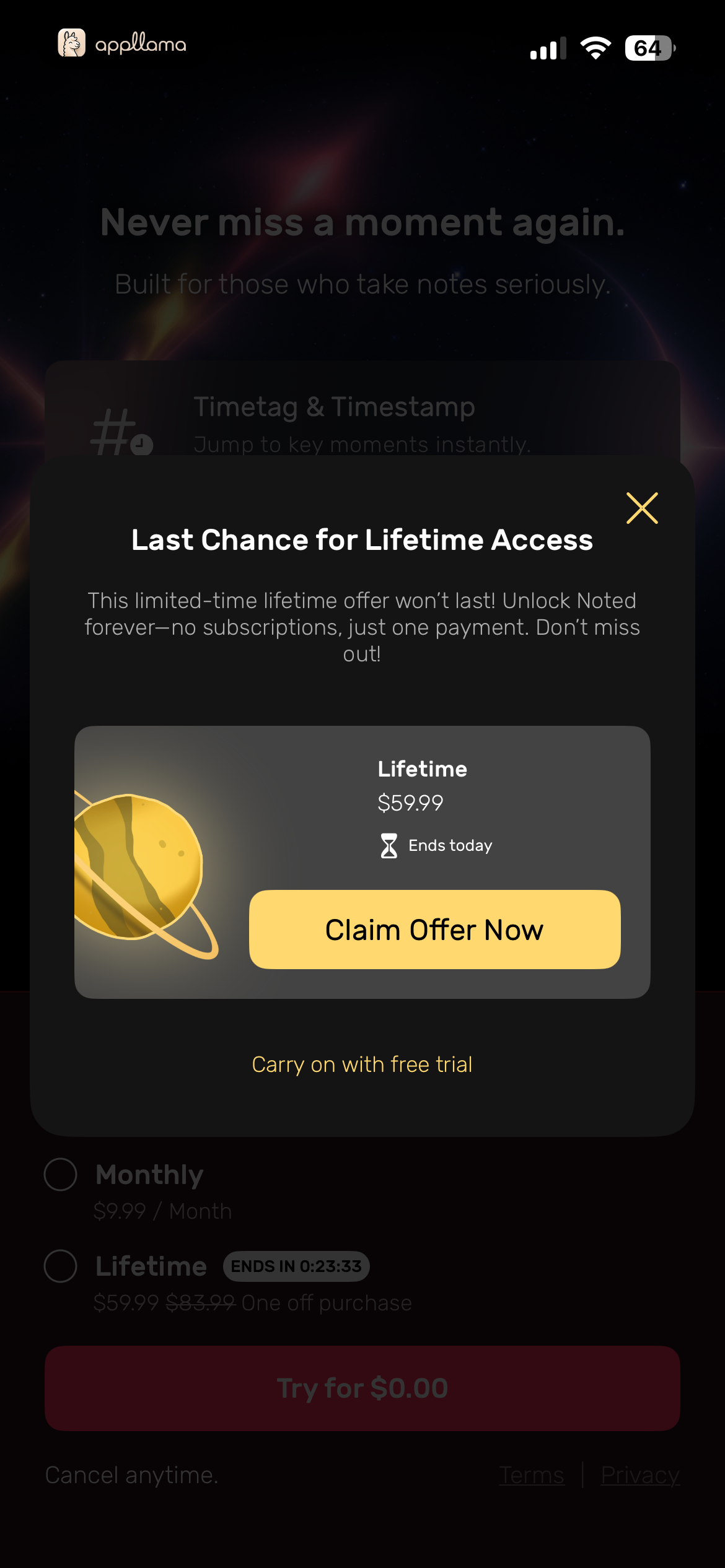Lifetime Offer Modal