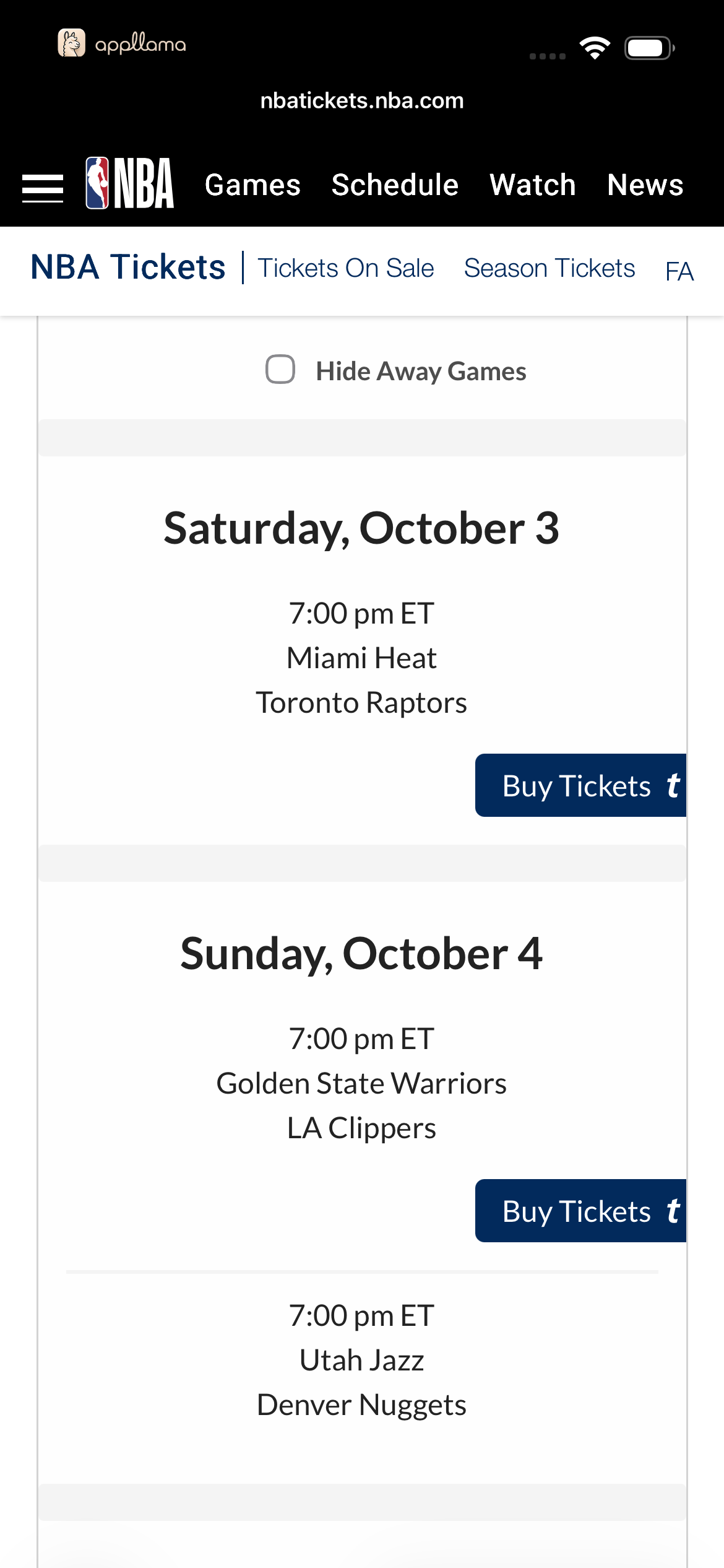 NBA Tickets Schedule