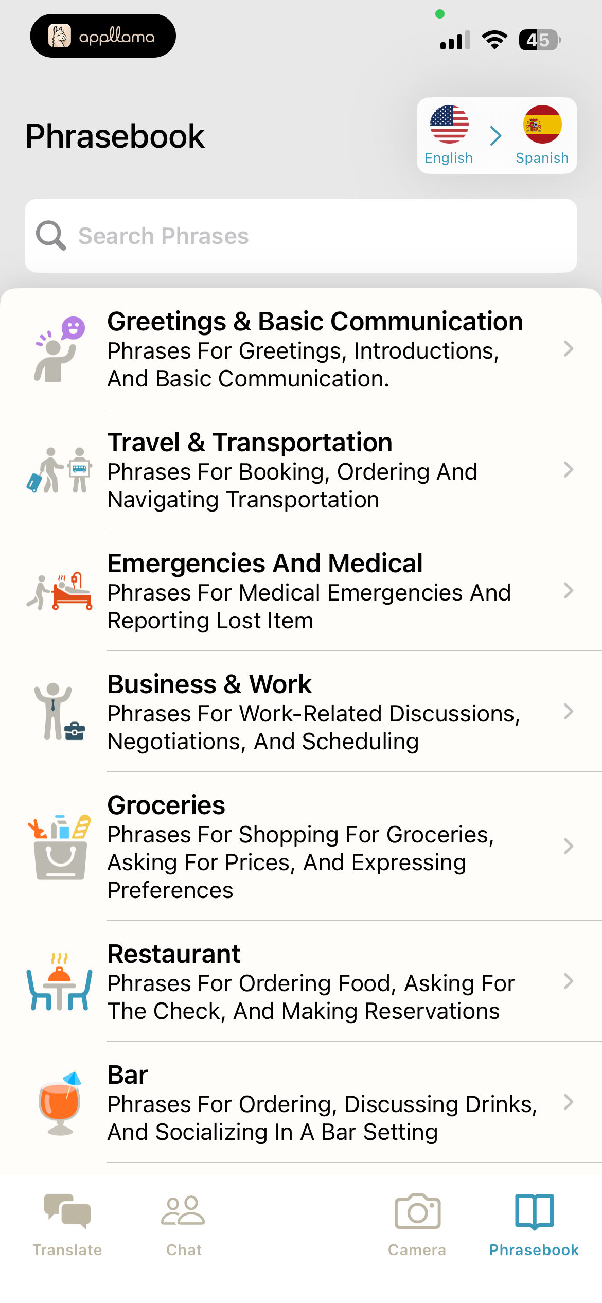 Phrasebook Categories
