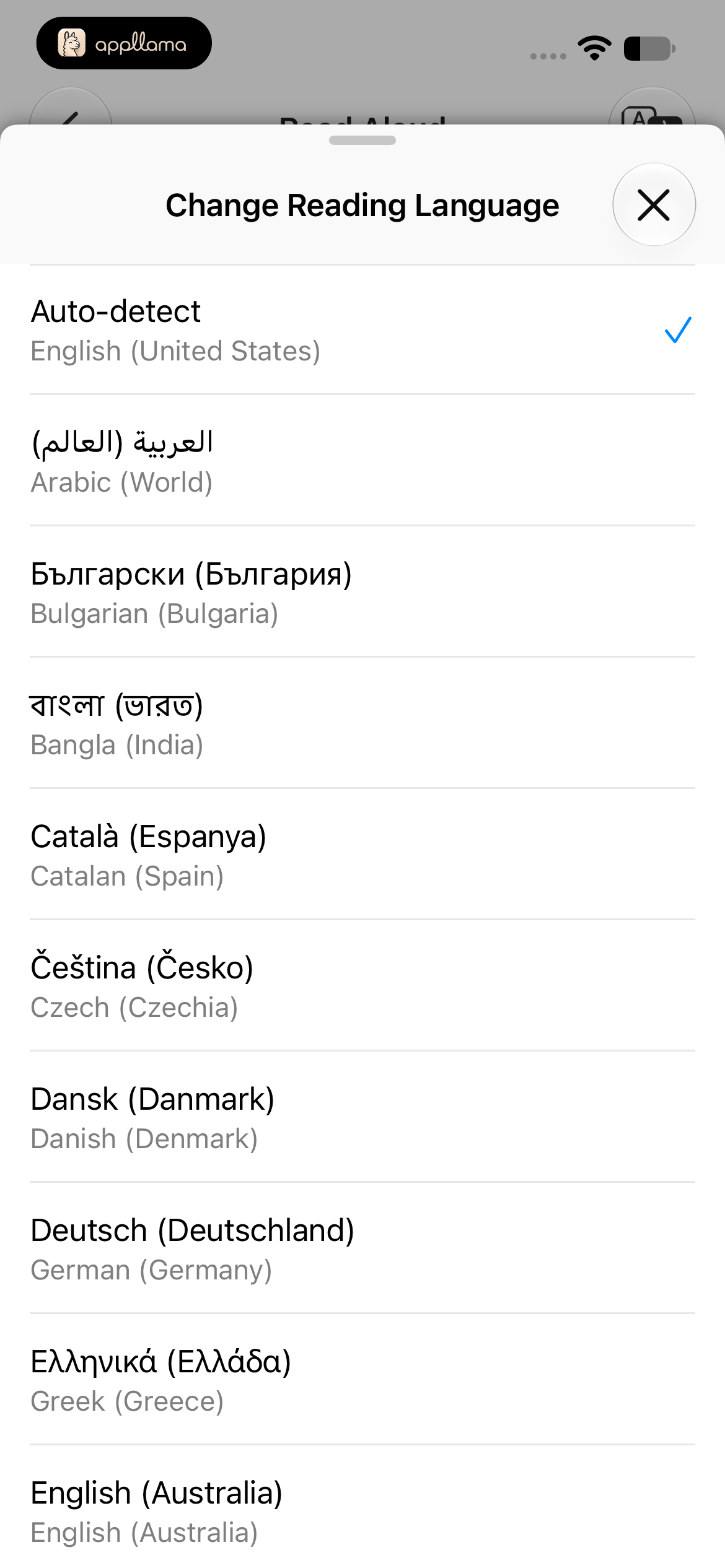 Reading Language Picker