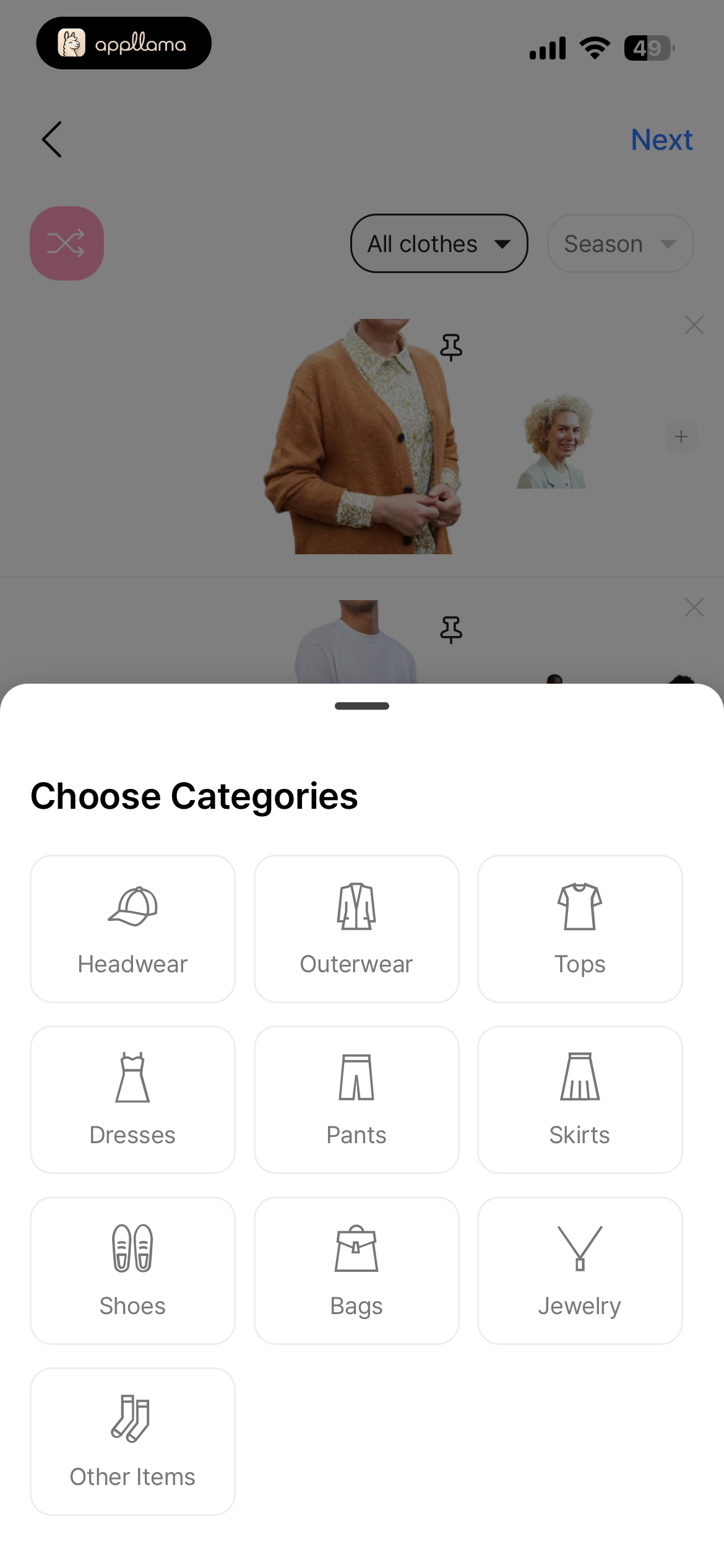 Choose Outfit Categories