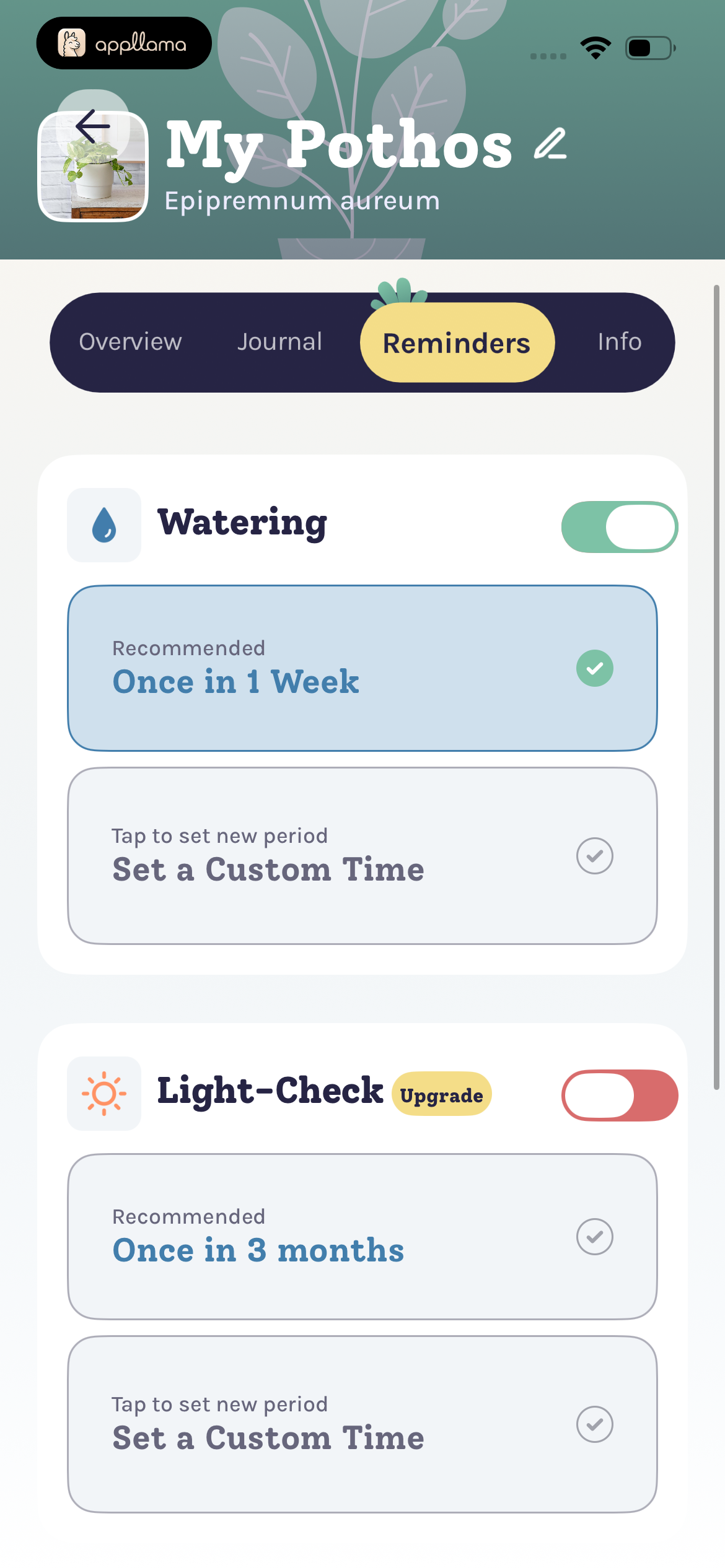 Plant Reminder Settings