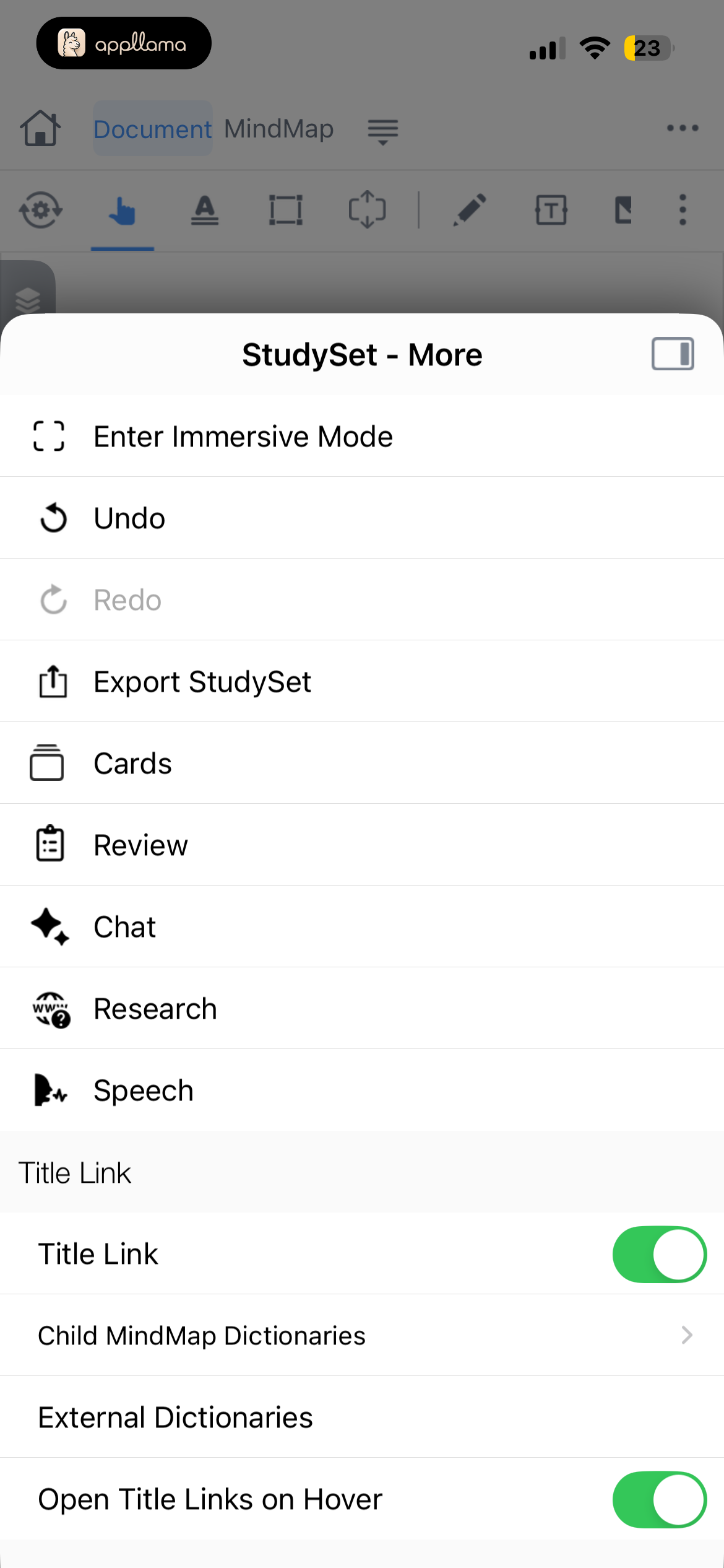 StudySet More Menu