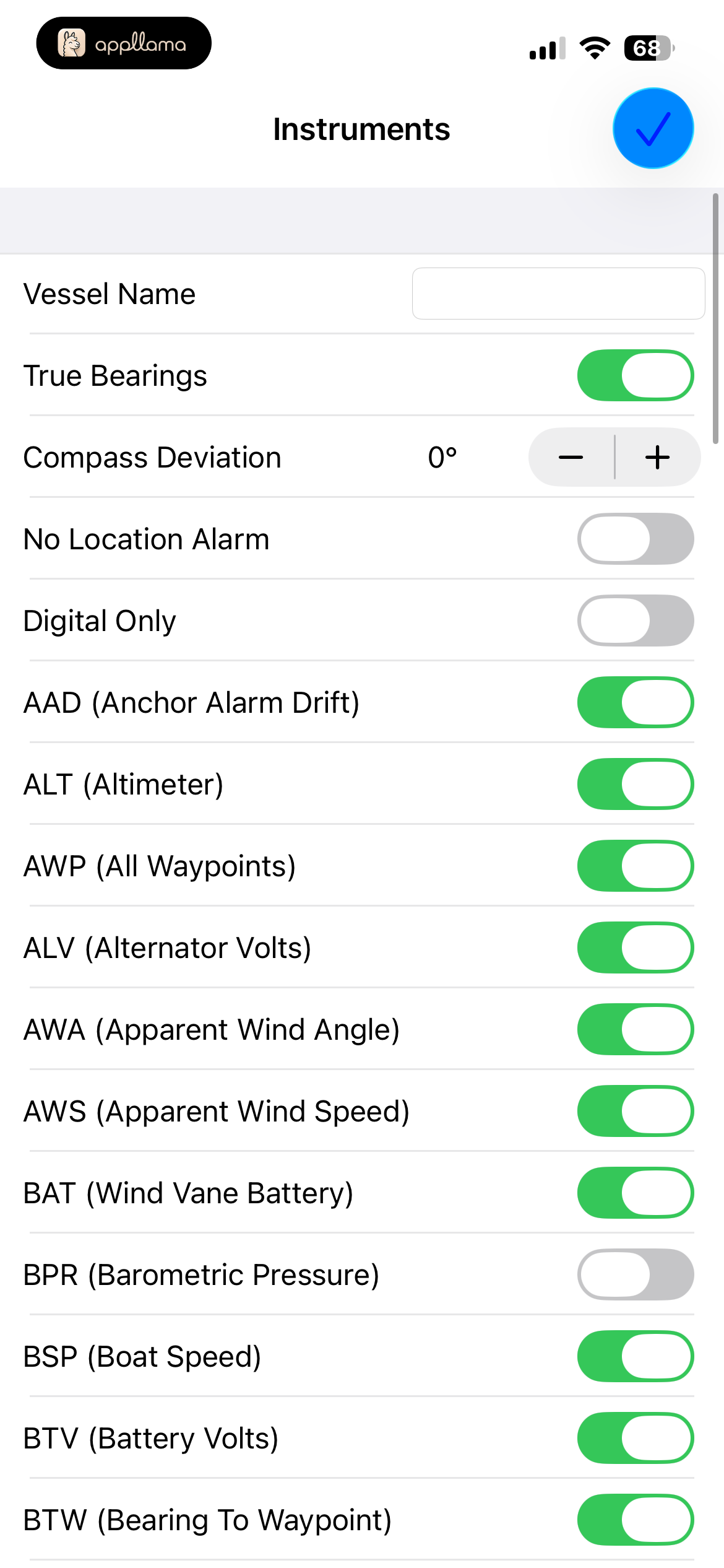 Instrument Settings