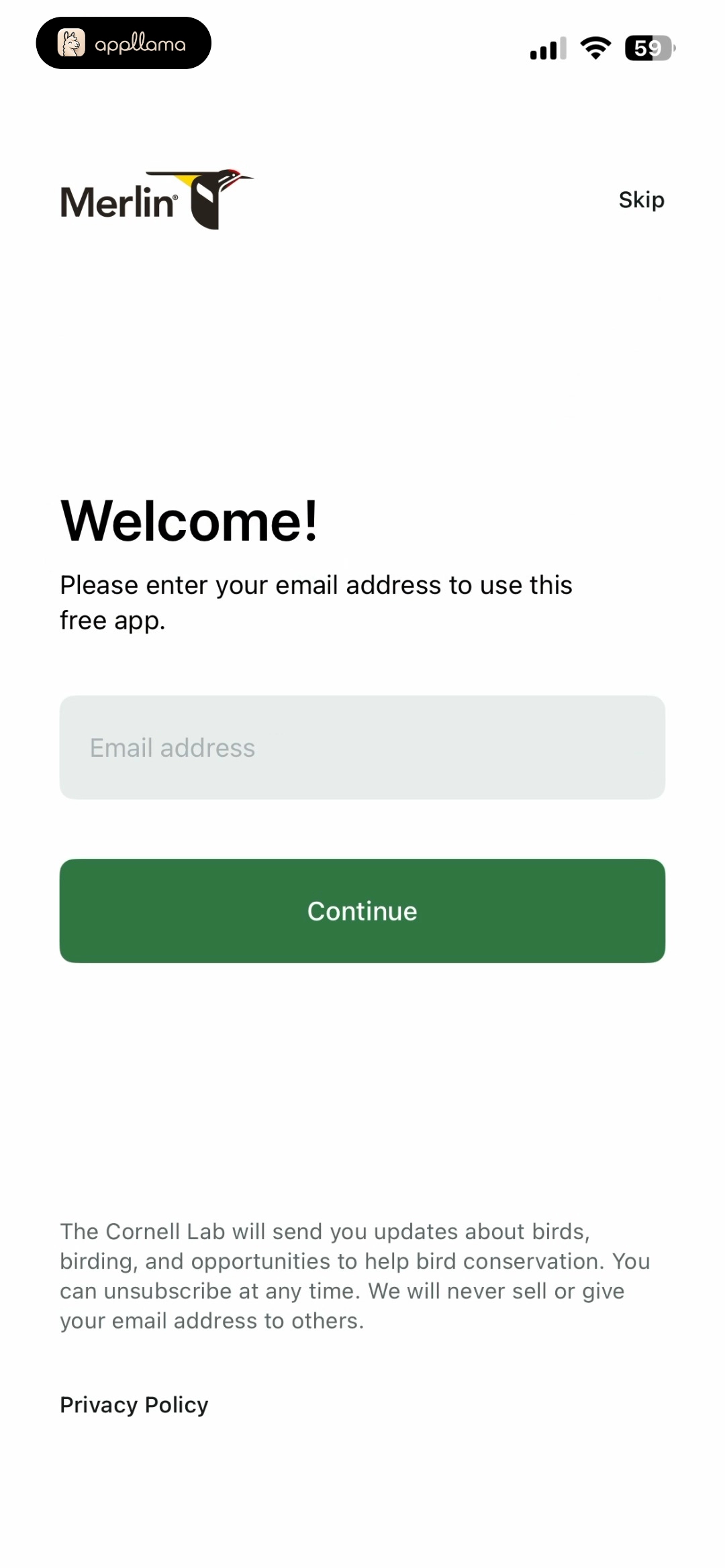 Welcome Email Entry