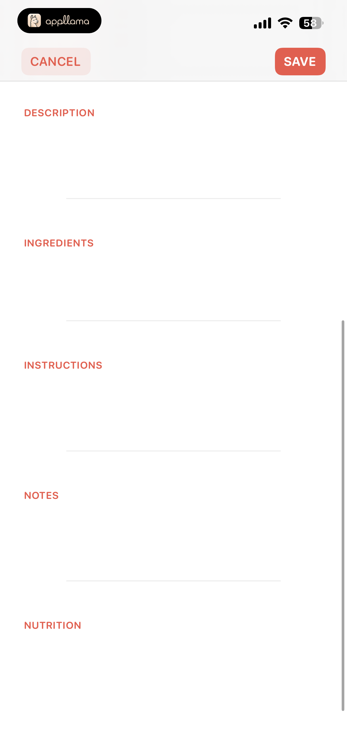 Recipe Editor Details