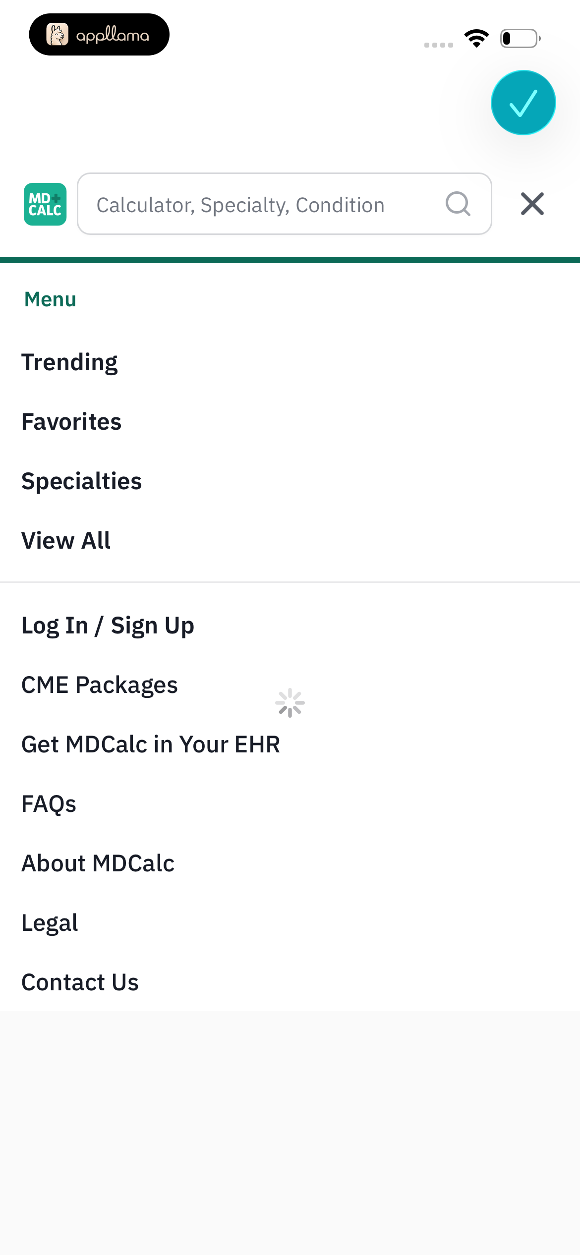 MDCalc Navigation Menu