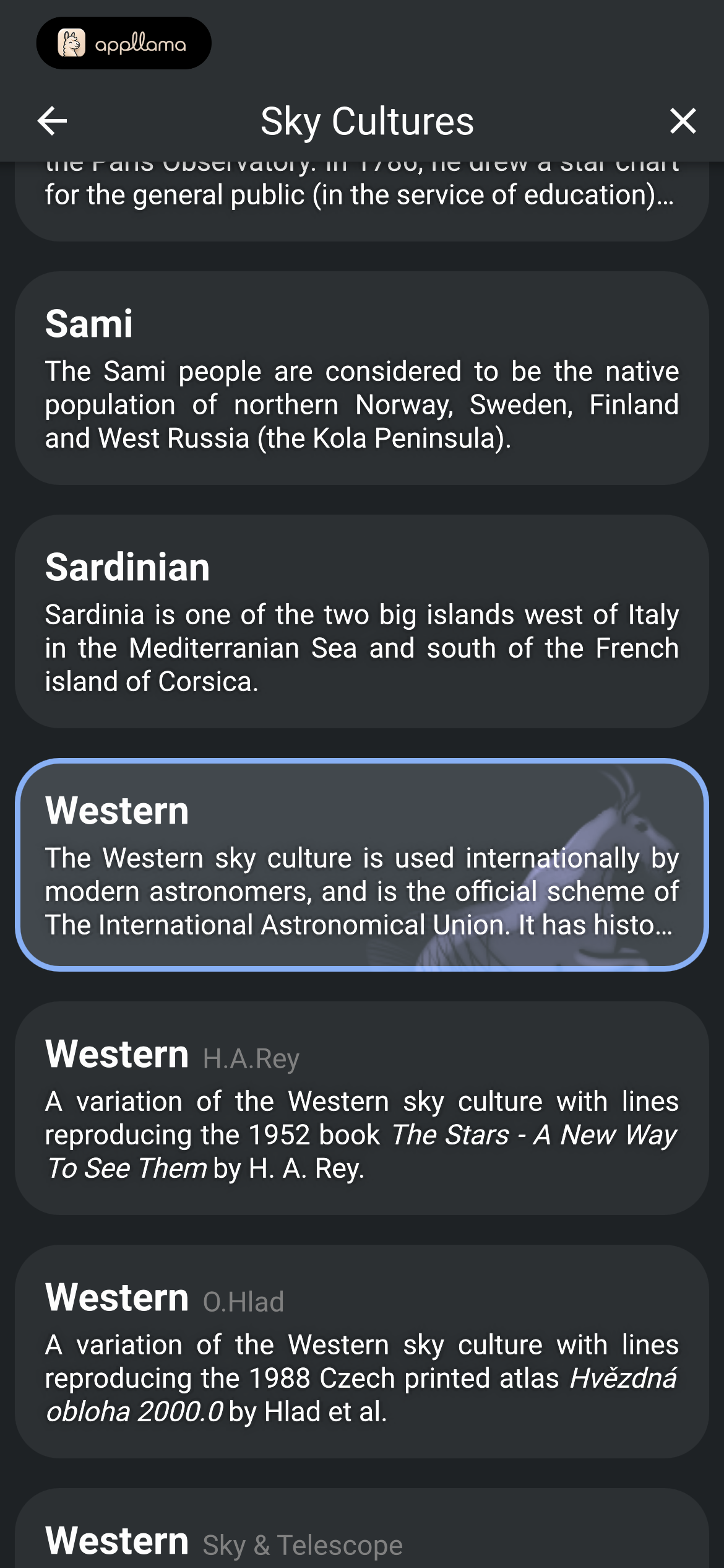 Sky Cultures List
