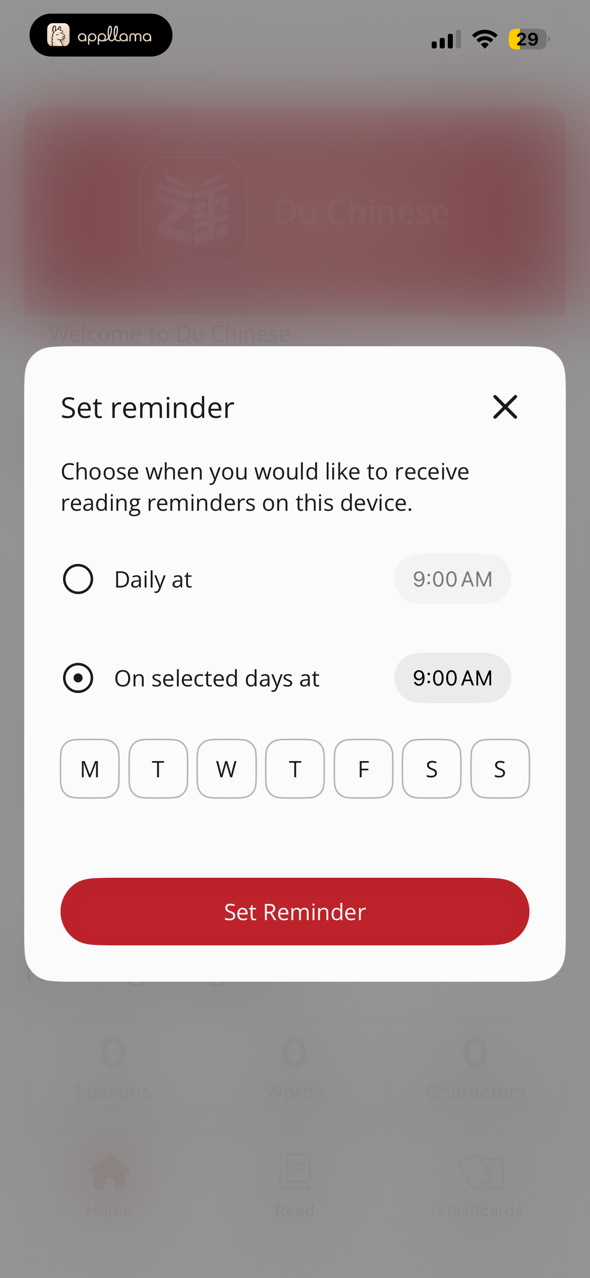 Setup Selection Modal
