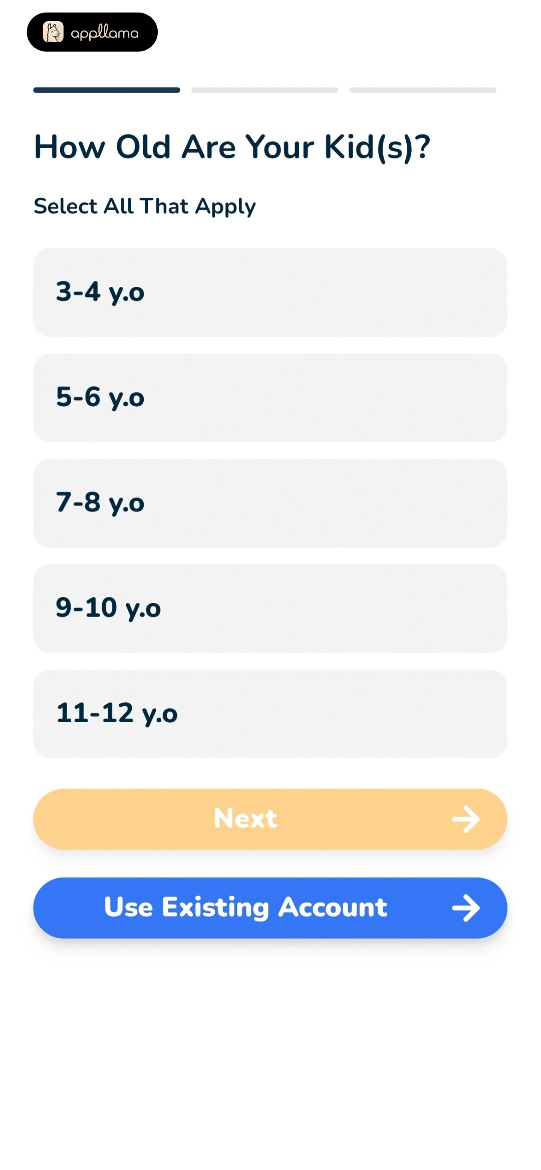 Kids Age Selection