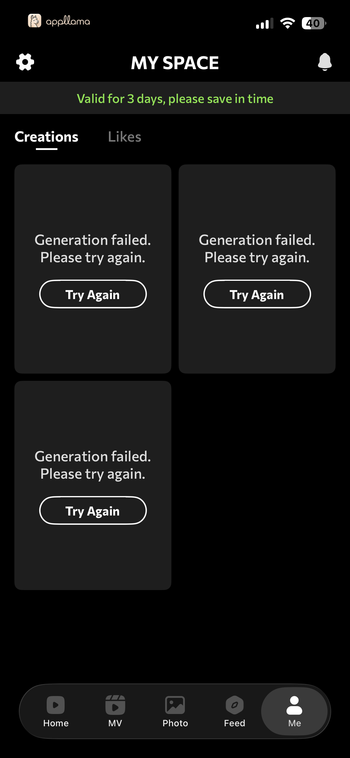 My Space Failed Items