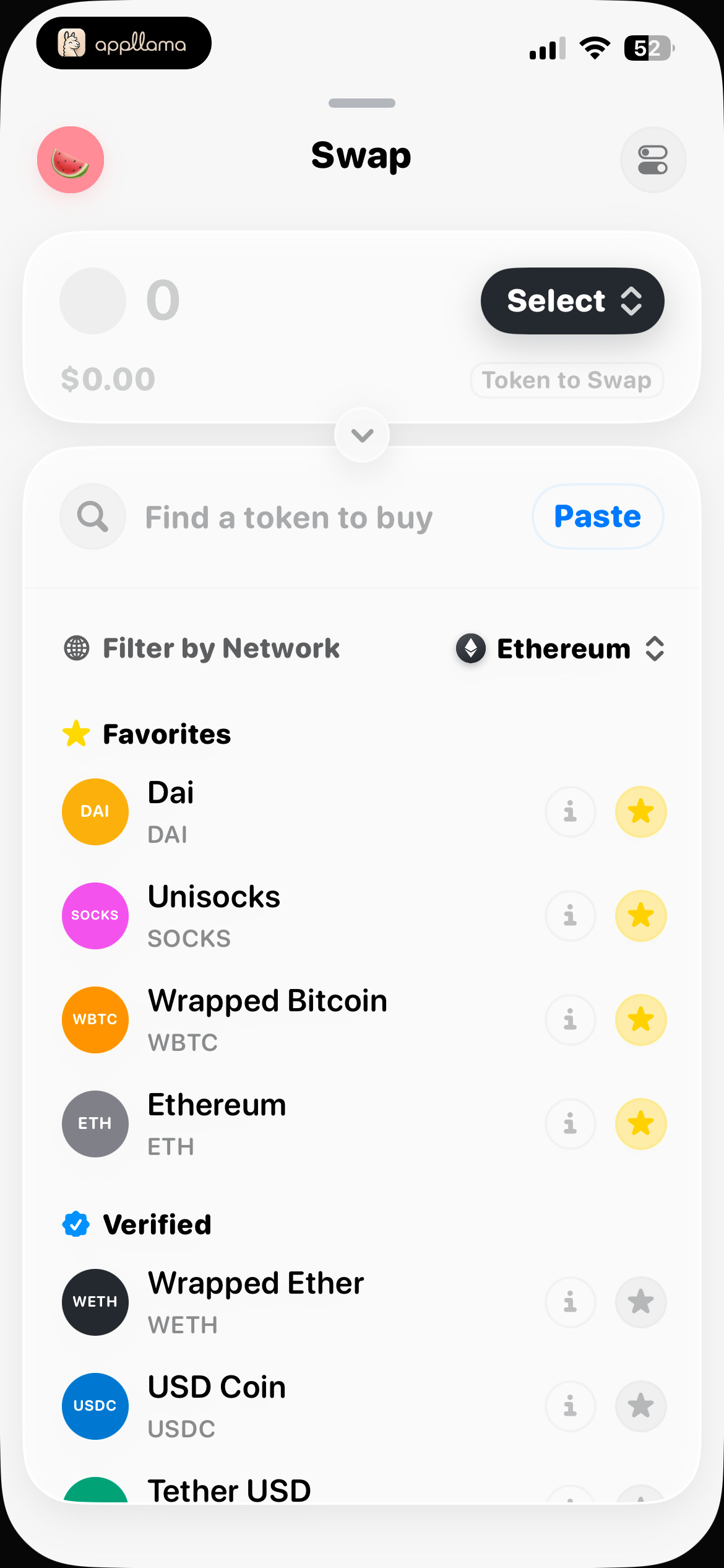 Swap Token Selection